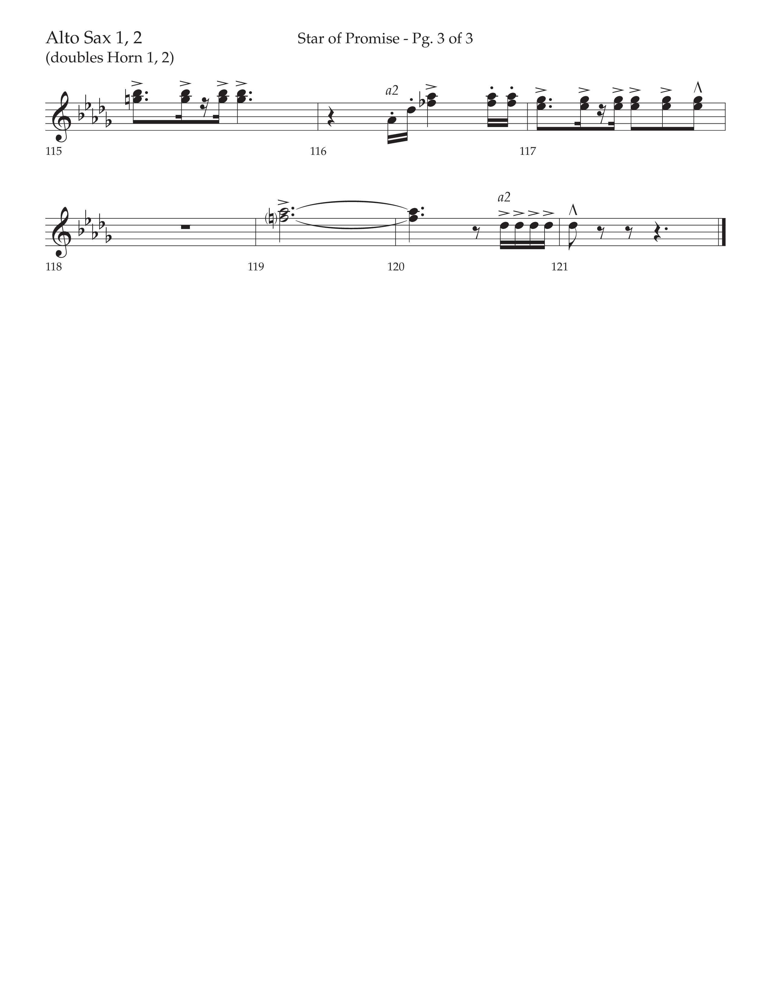 Star Of Promise (Choral Anthem SATB) Alto Sax 1/2 (Lifeway Choral / Arr. Bradley Knight)