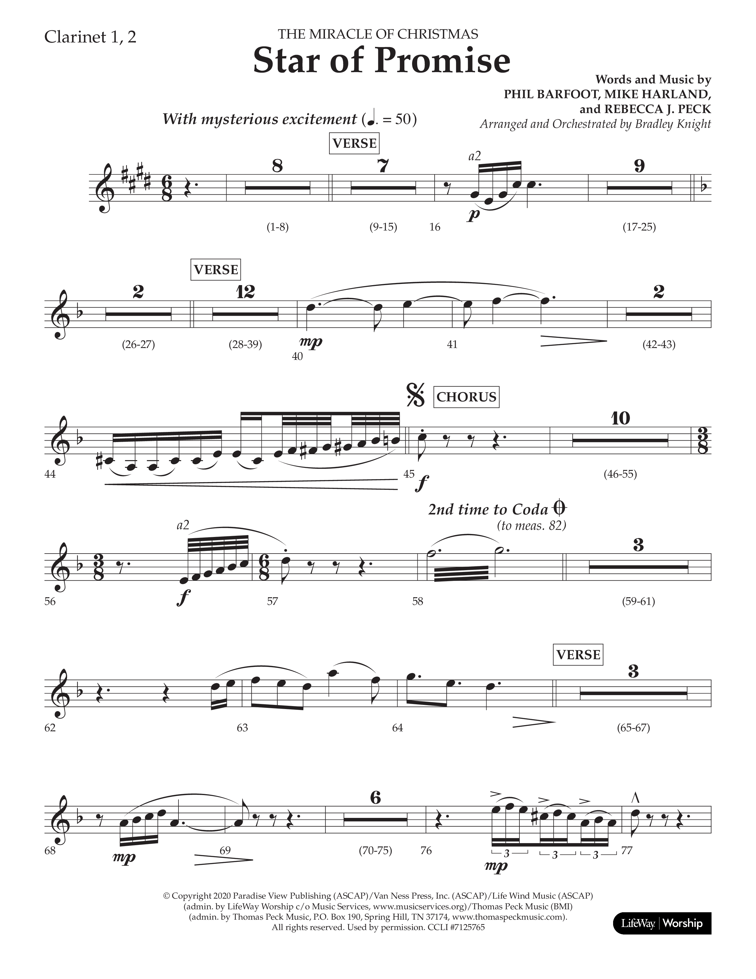Star Of Promise (Choral Anthem SATB) Clarinet 1/2 (Lifeway Choral / Arr. Bradley Knight)