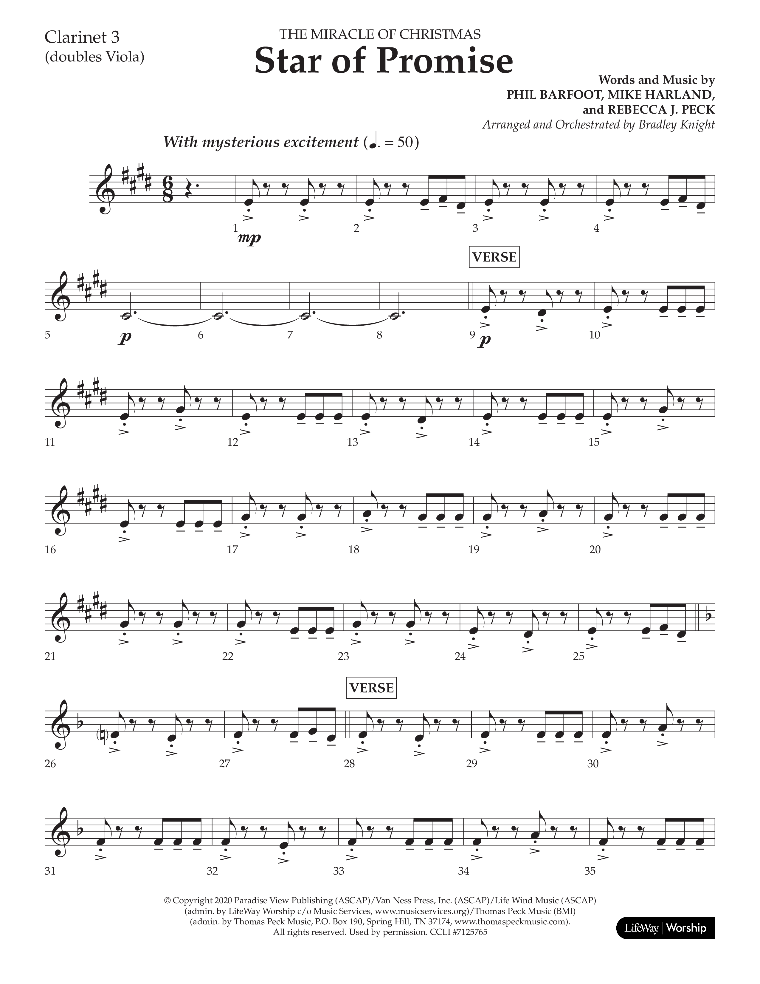 Star Of Promise (Choral Anthem SATB) Clarinet 3 (Lifeway Choral / Arr. Bradley Knight)