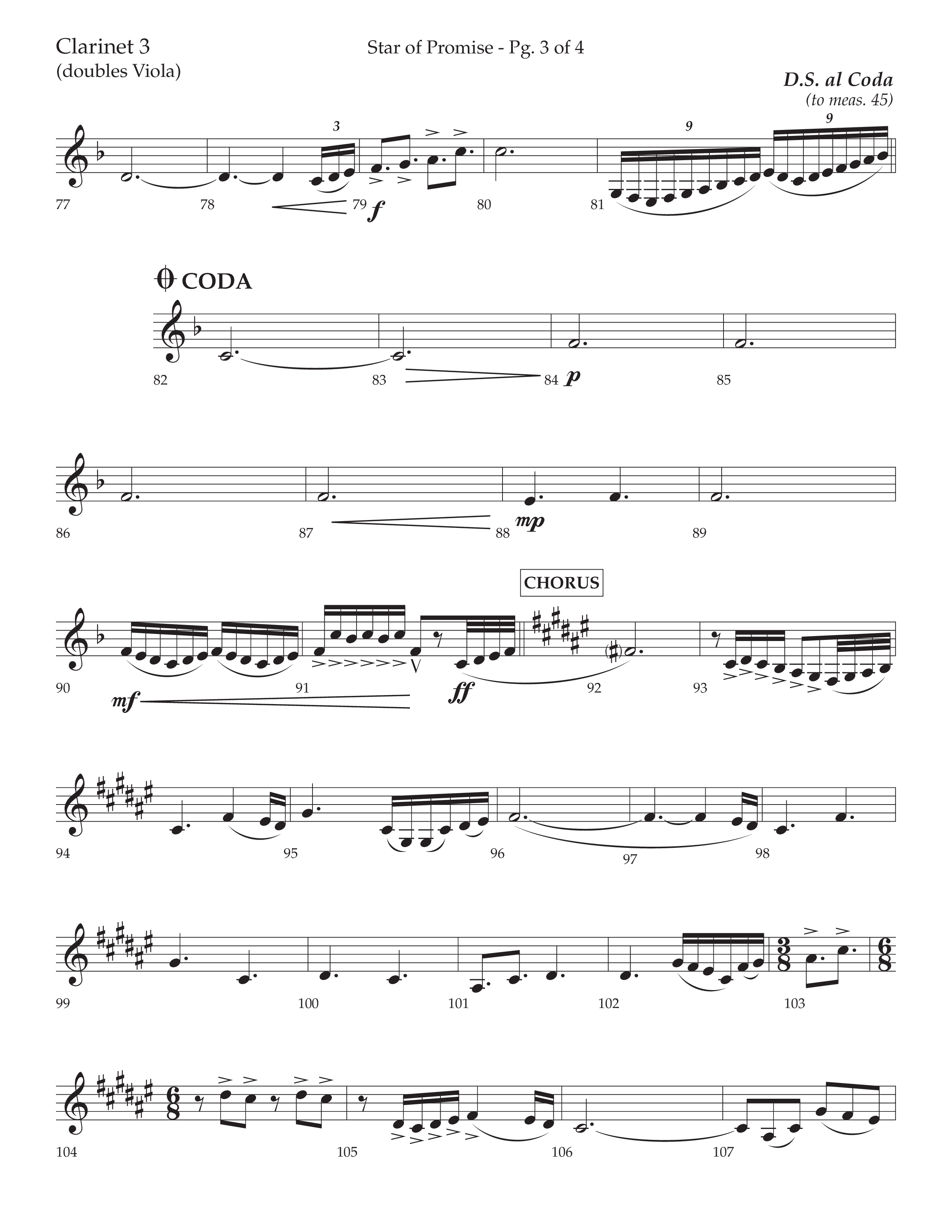 Star Of Promise (Choral Anthem SATB) Clarinet 3 (Lifeway Choral / Arr. Bradley Knight)