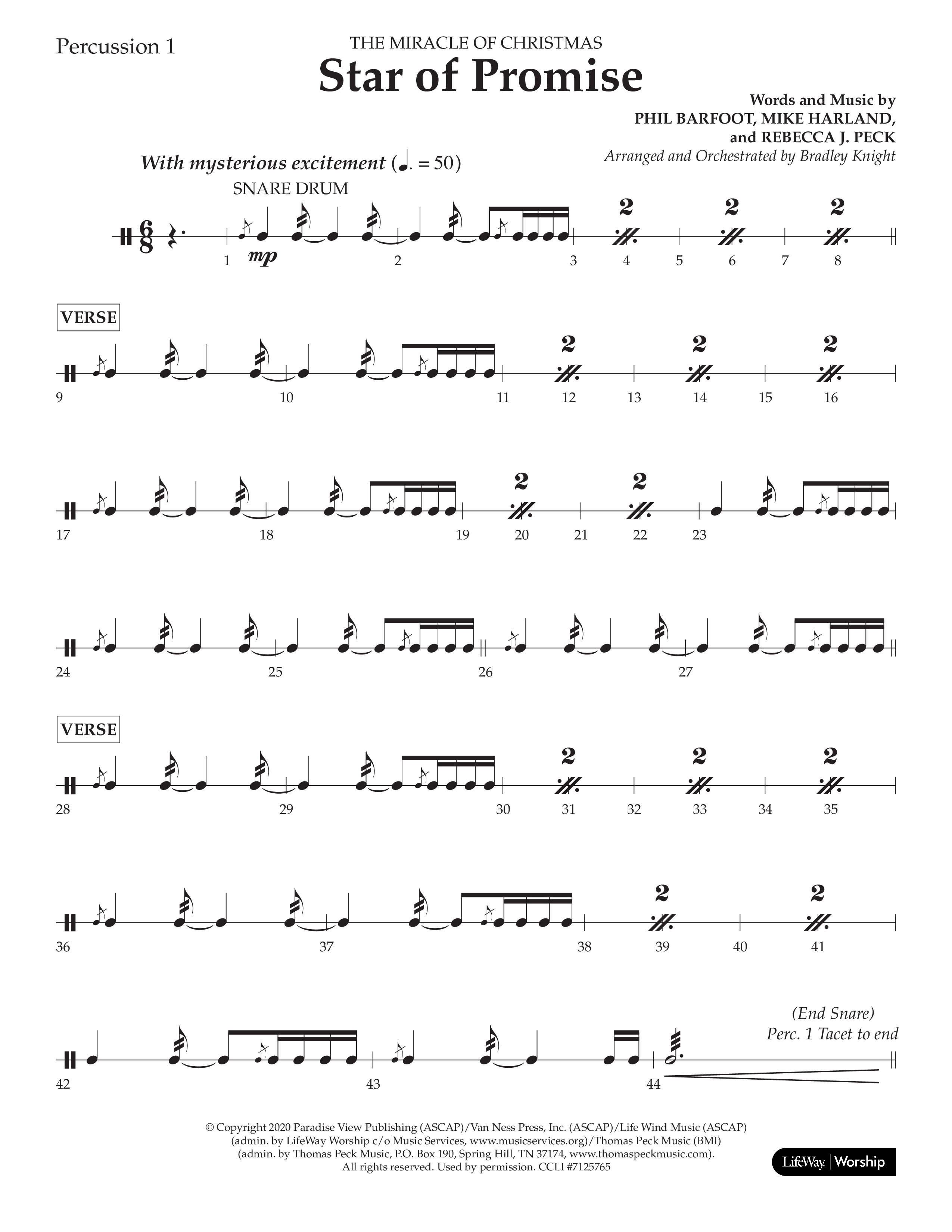 Star Of Promise (Choral Anthem SATB) Percussion (Lifeway Choral / Arr. Bradley Knight)