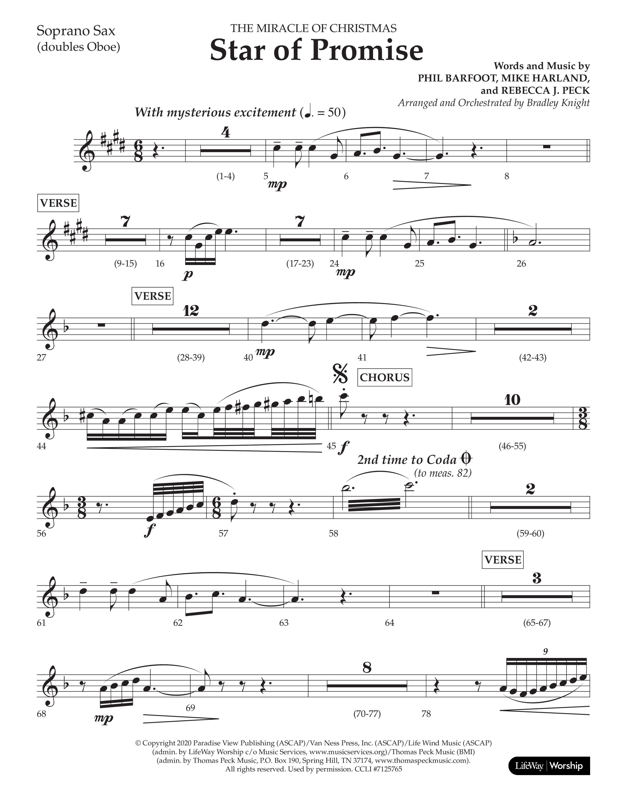 Star Of Promise (Choral Anthem SATB) Soprano Sax (Lifeway Choral / Arr. Bradley Knight)