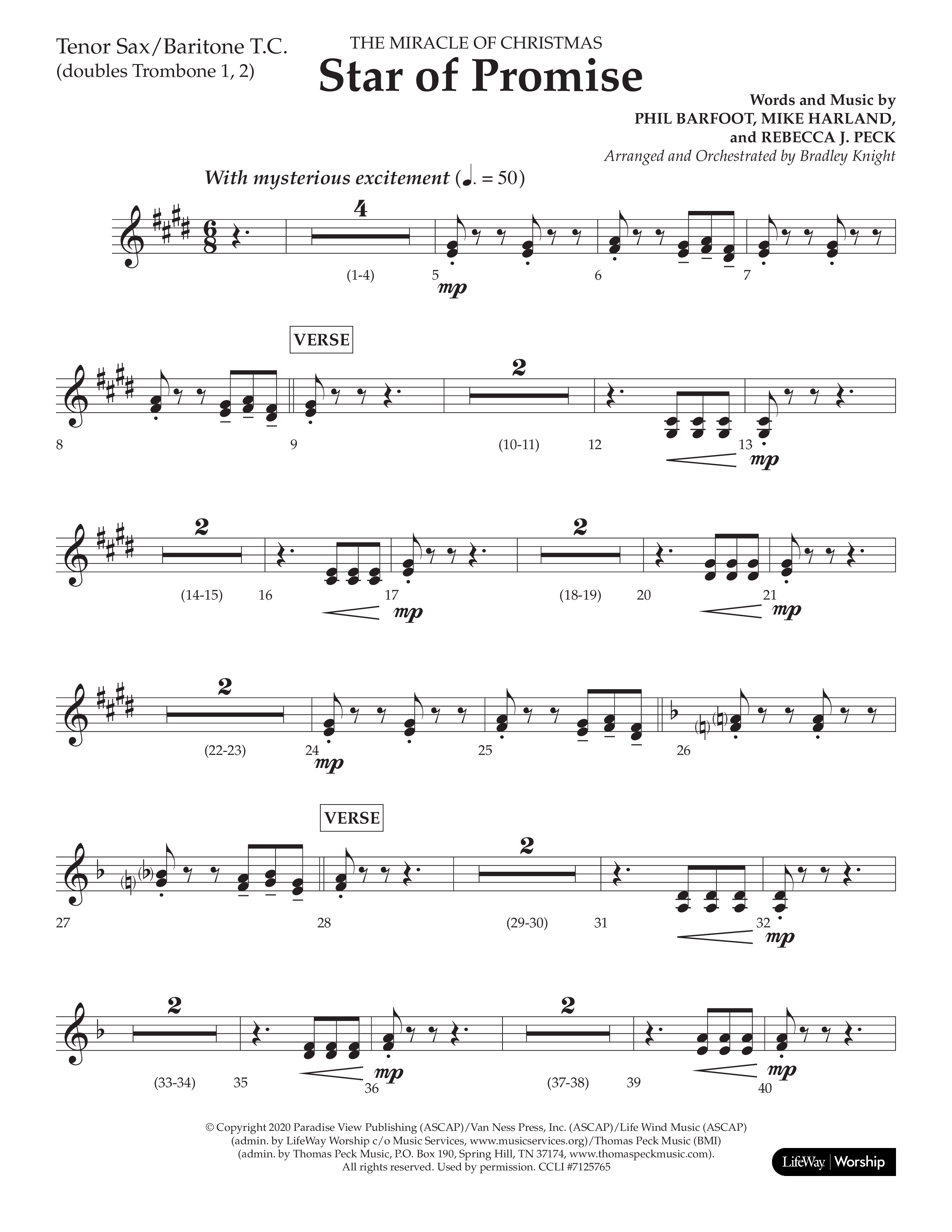 Star Of Promise (Choral Anthem SATB) Tenor Sax/Baritone T.C. (Lifeway Choral / Arr. Bradley Knight)
