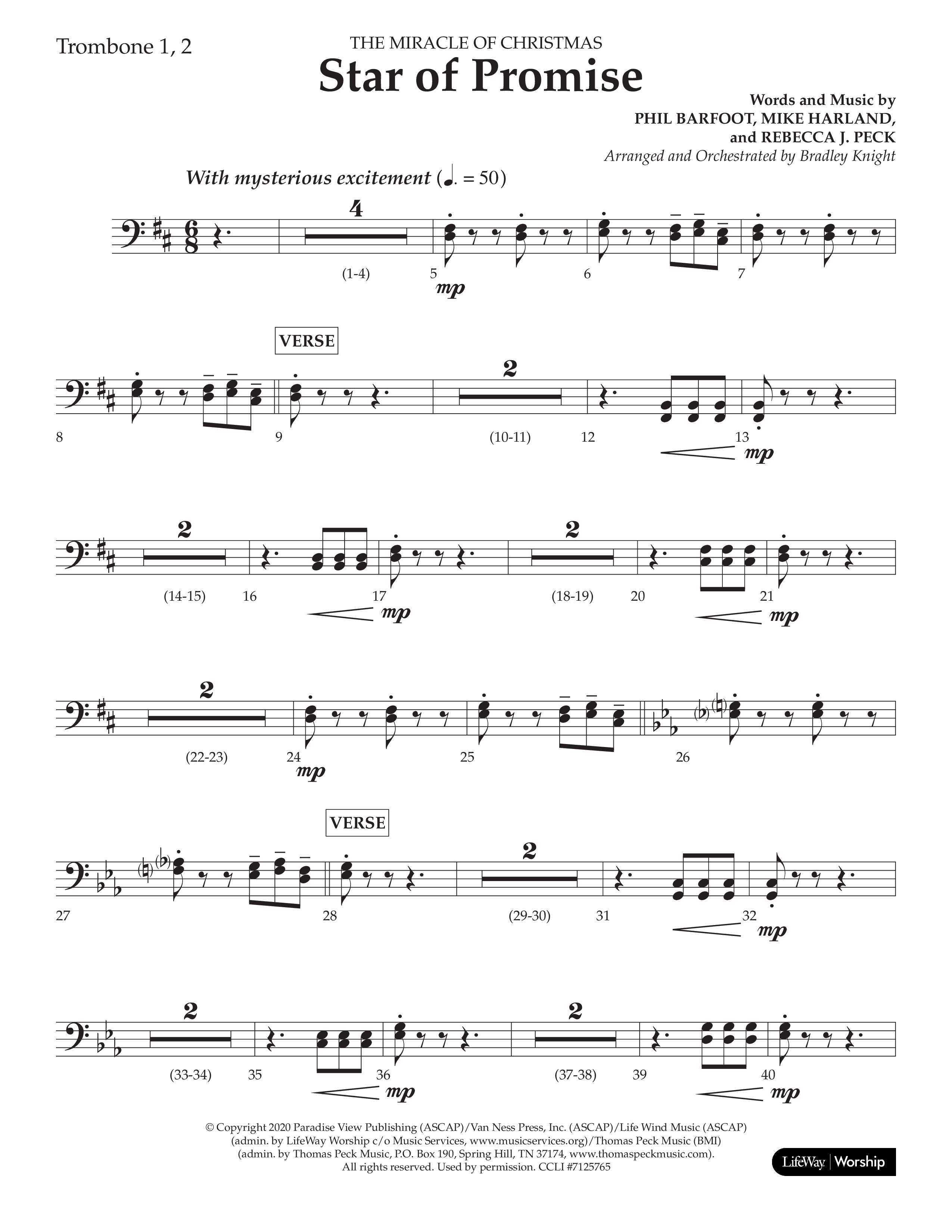 Star Of Promise (Choral Anthem SATB) Trombone 1/2 (Lifeway Choral / Arr. Bradley Knight)