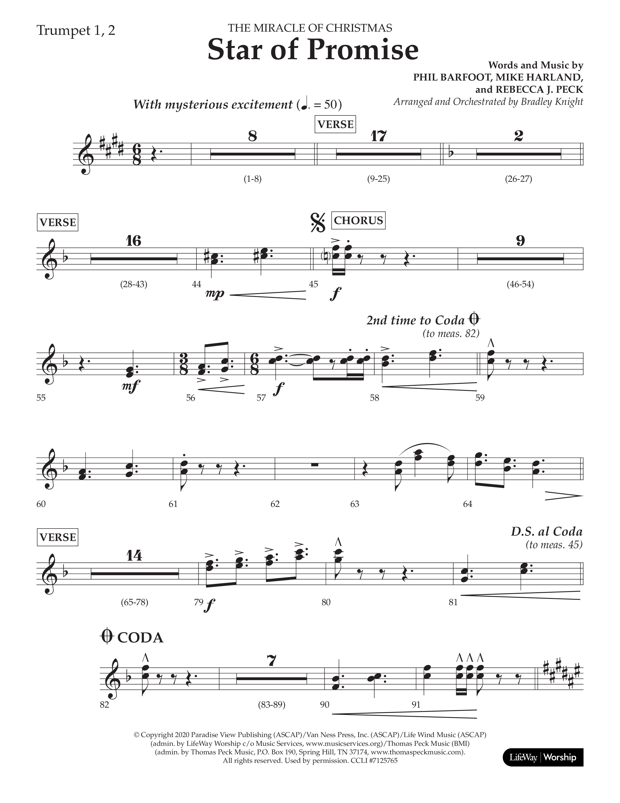 Star Of Promise (Choral Anthem SATB) Trumpet 1,2 (Lifeway Choral / Arr. Bradley Knight)