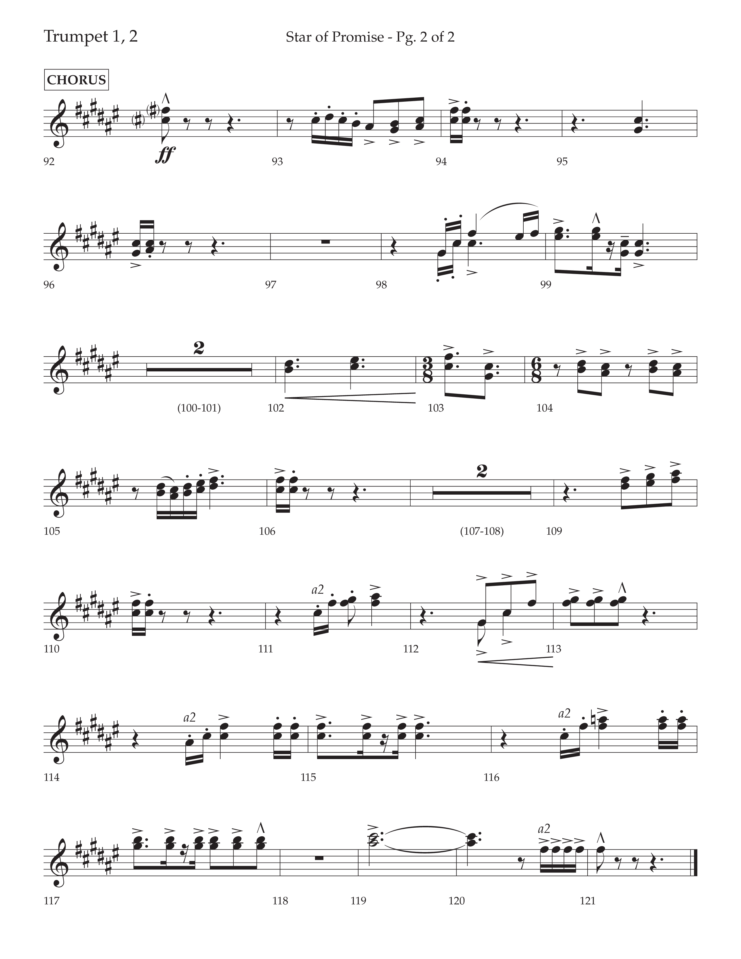 Star Of Promise (Choral Anthem SATB) Trumpet 1,2 (Lifeway Choral / Arr. Bradley Knight)