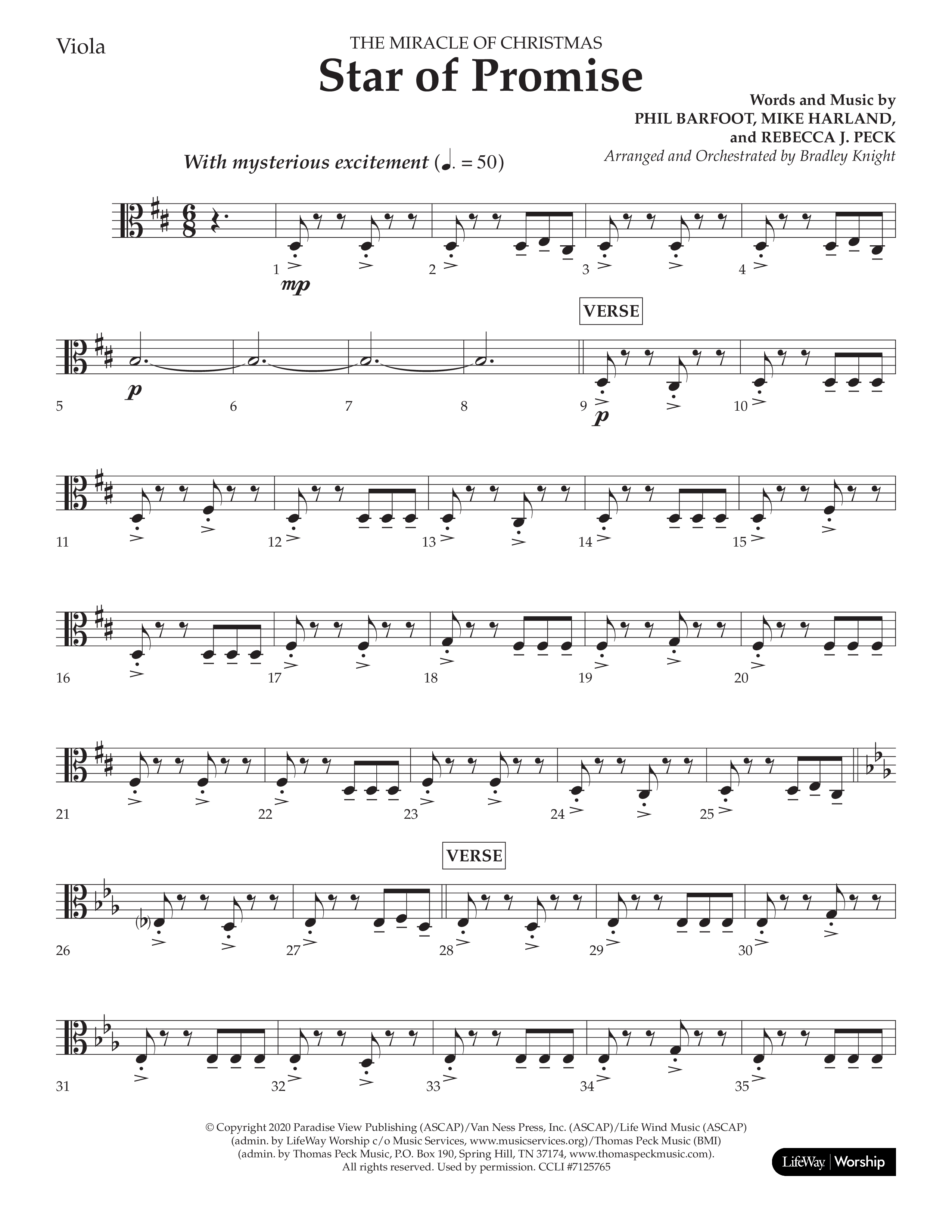 Star Of Promise (Choral Anthem SATB) Viola (Lifeway Choral / Arr. Bradley Knight)