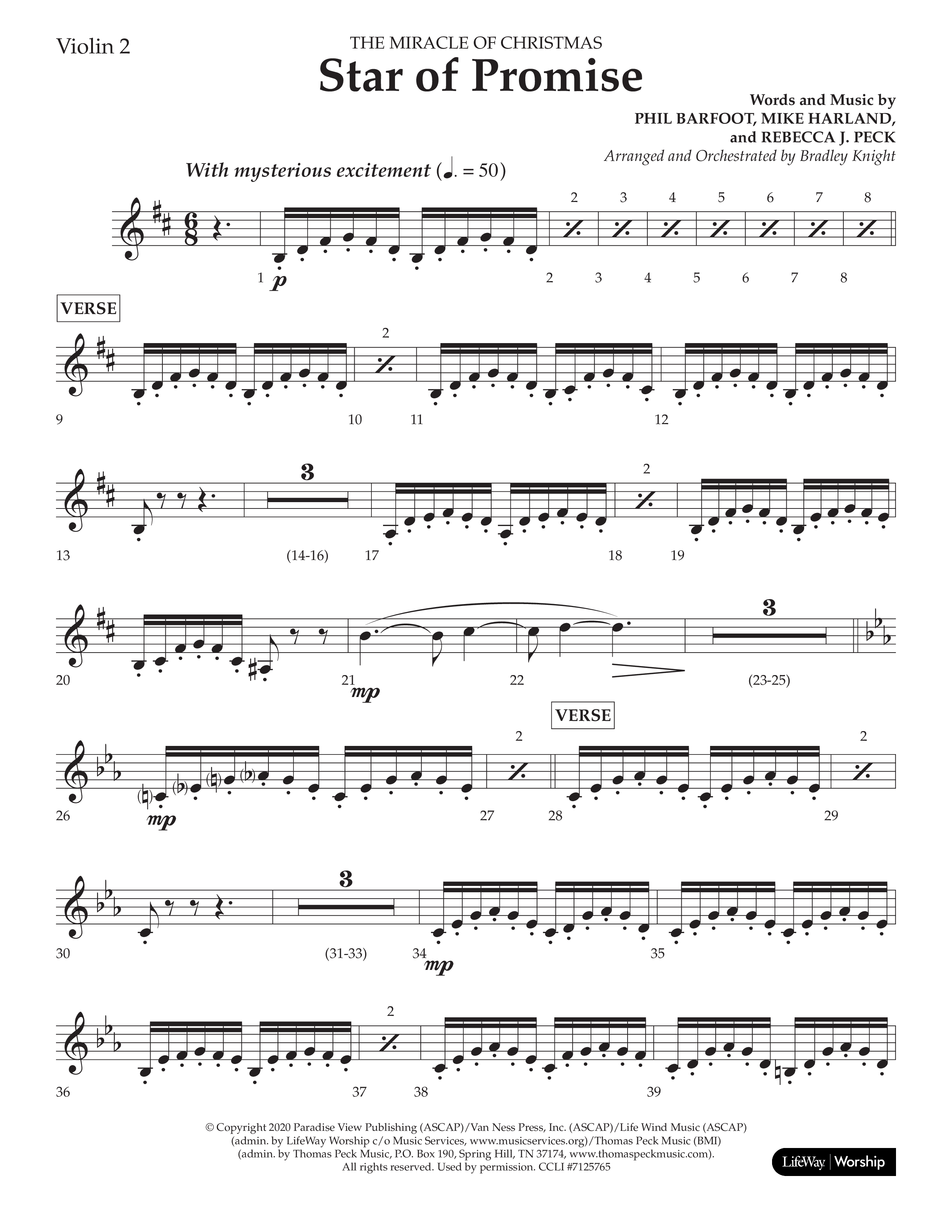 Star Of Promise (Choral Anthem SATB) Violin 2 (Lifeway Choral / Arr. Bradley Knight)