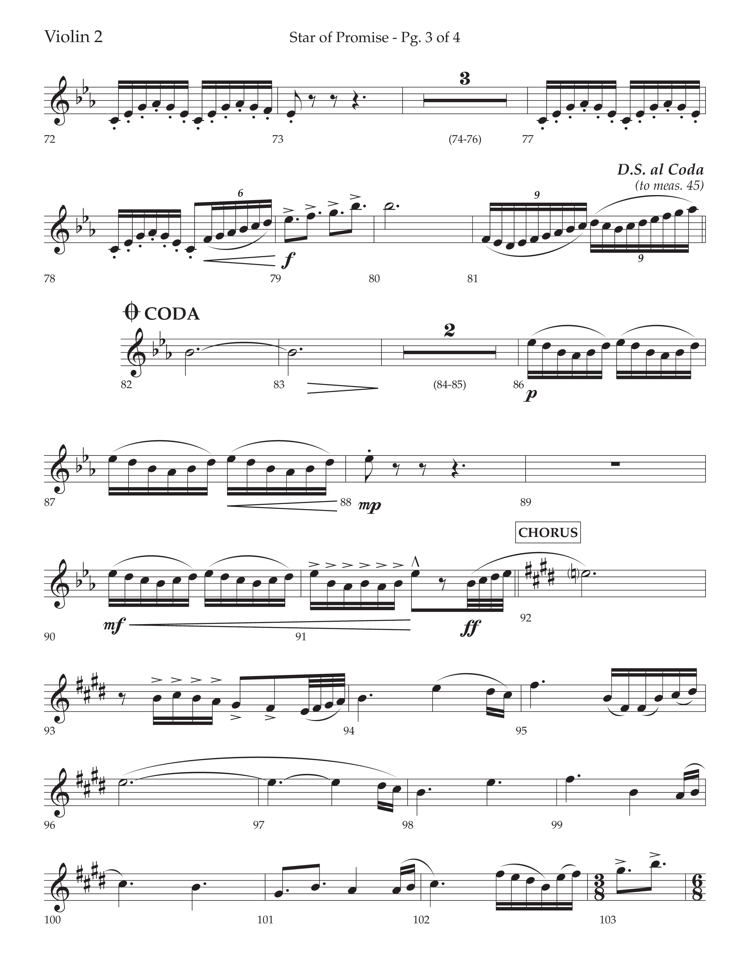 Star Of Promise (Choral Anthem SATB) Violin 2 (Lifeway Choral / Arr. Bradley Knight)