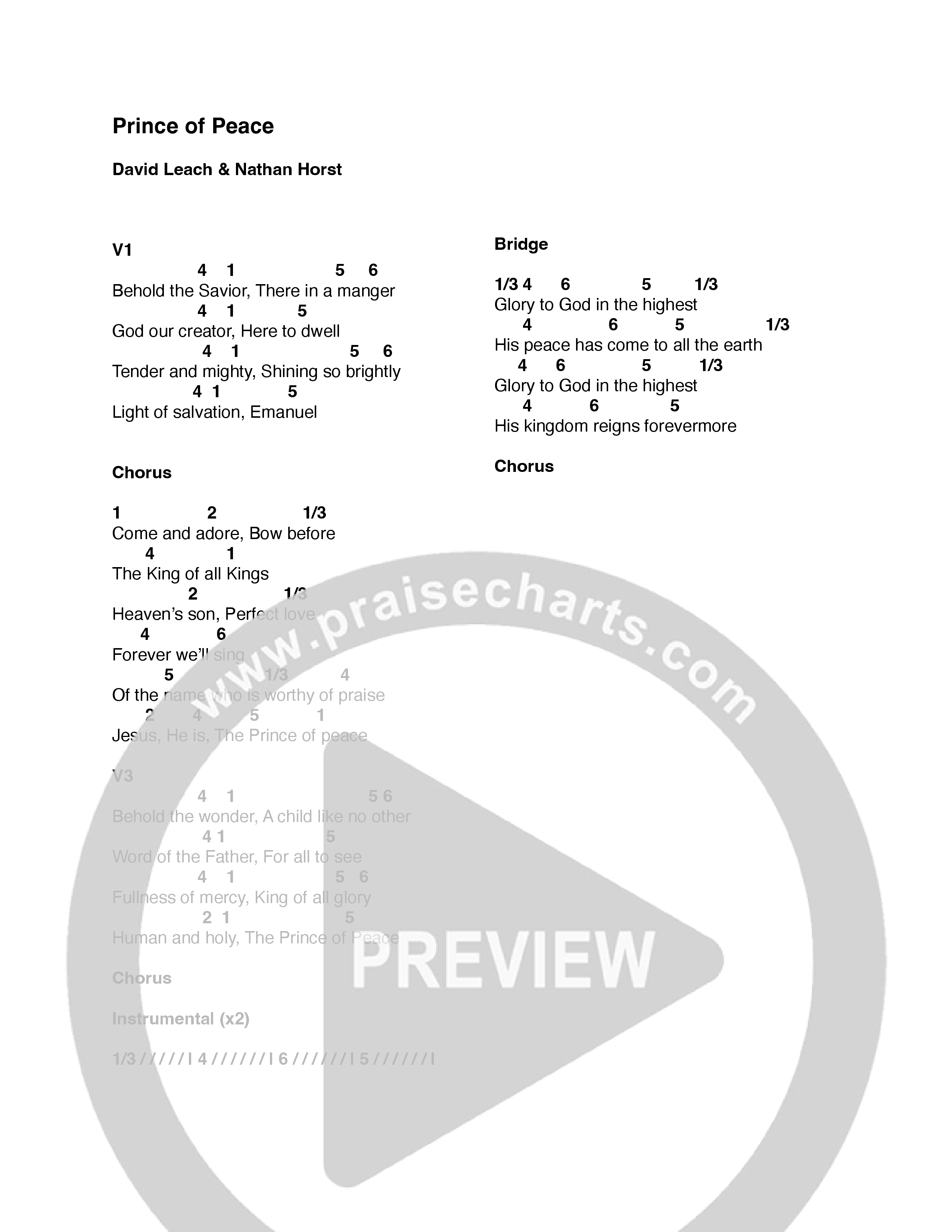 Prince Of Peace (Live) Chord Chart (Life Center Worship)