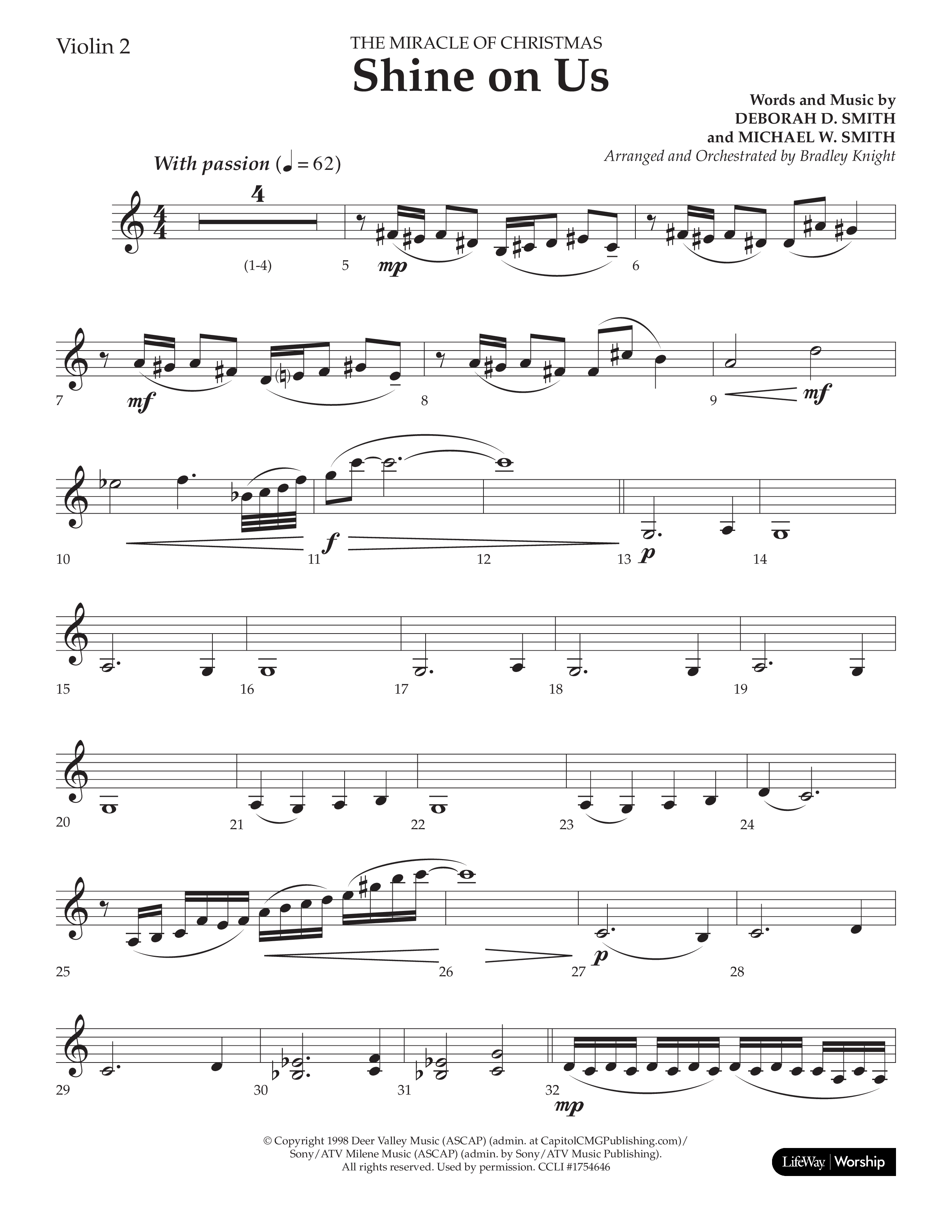 Shine On Us (Choral Anthem SATB) Violin 2 (Lifeway Choral / Arr. Bradley Knight)