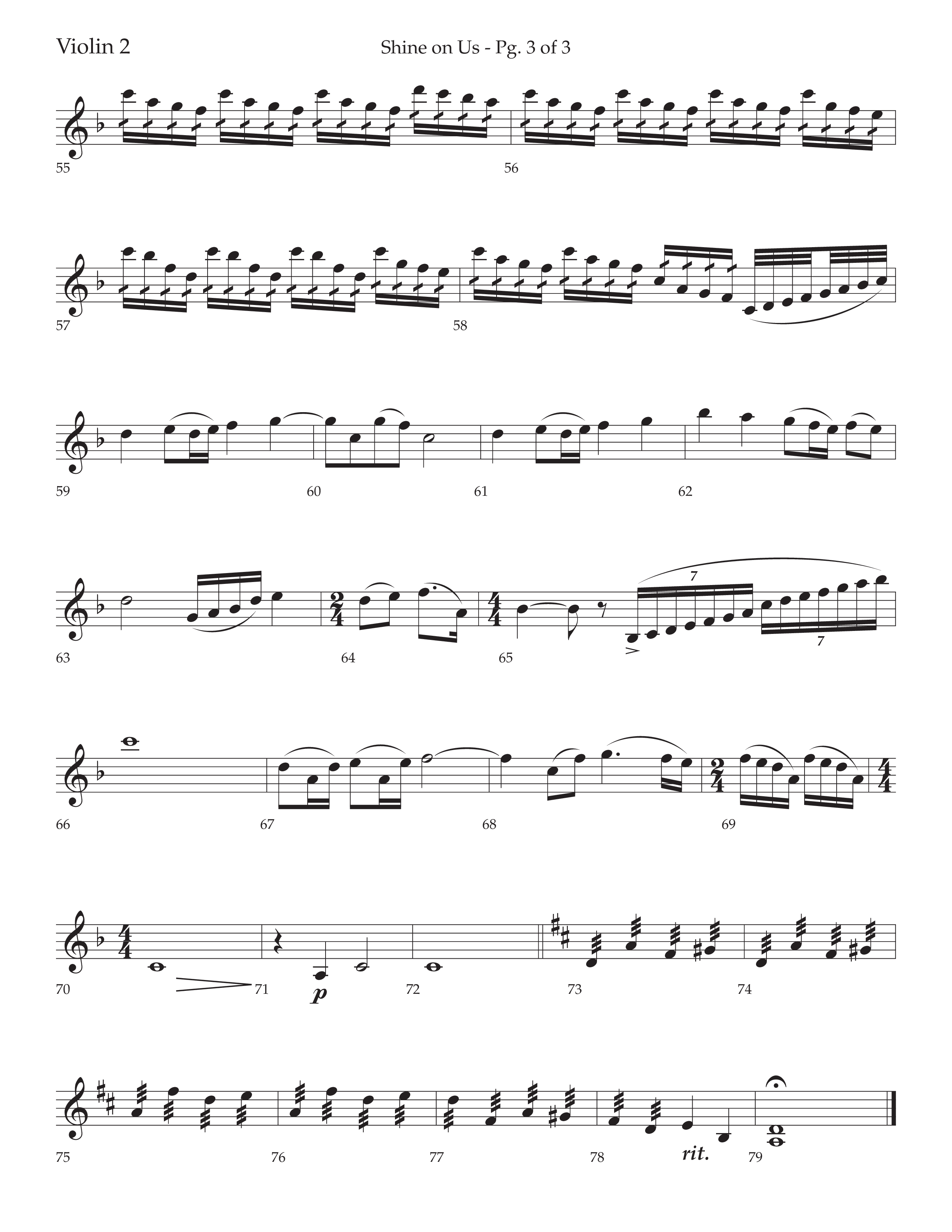 Shine On Us (Choral Anthem SATB) Violin 2 (Lifeway Choral / Arr. Bradley Knight)