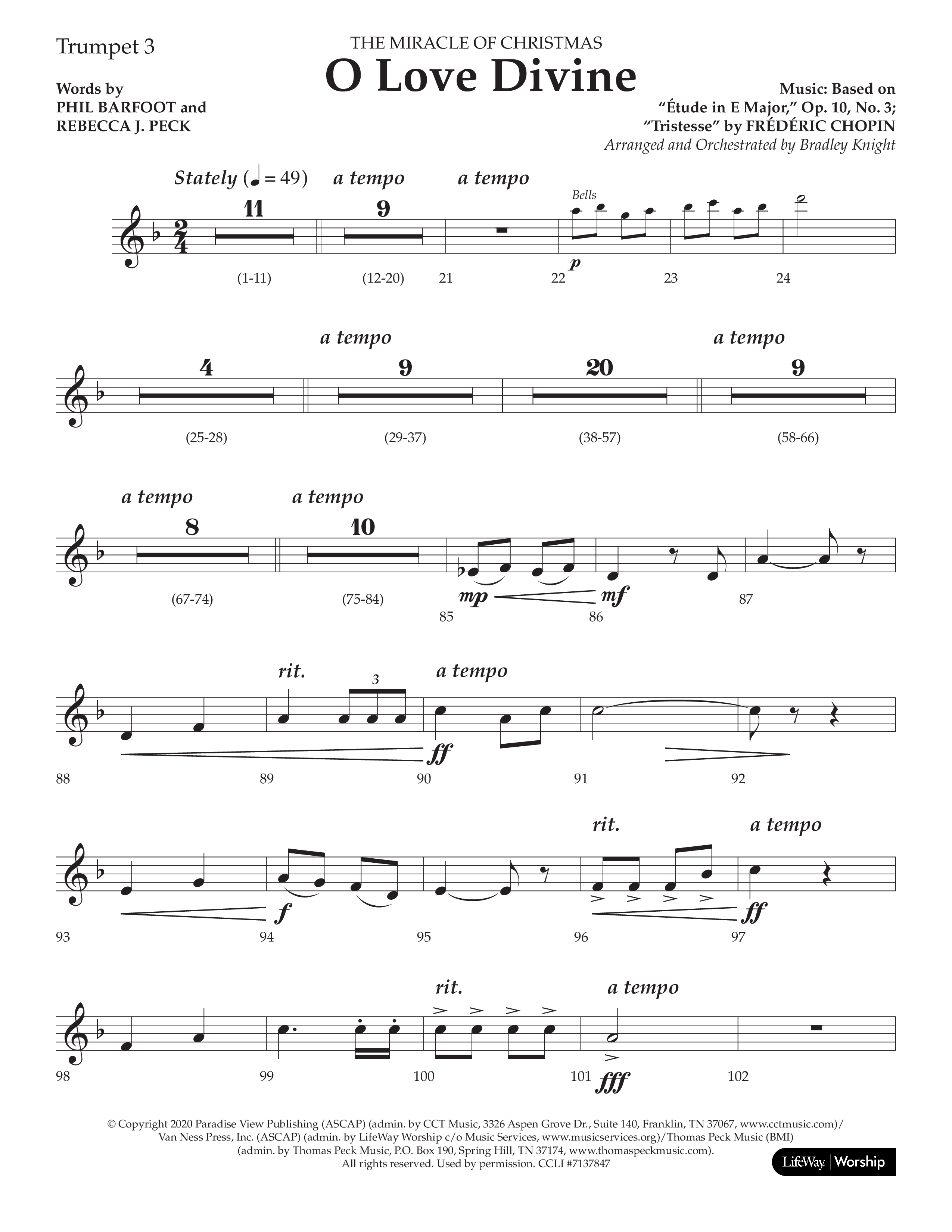 O Love Divine (Choral Anthem SATB) Trumpet 3 (Lifeway Choral / Arr. Bradley Knight)