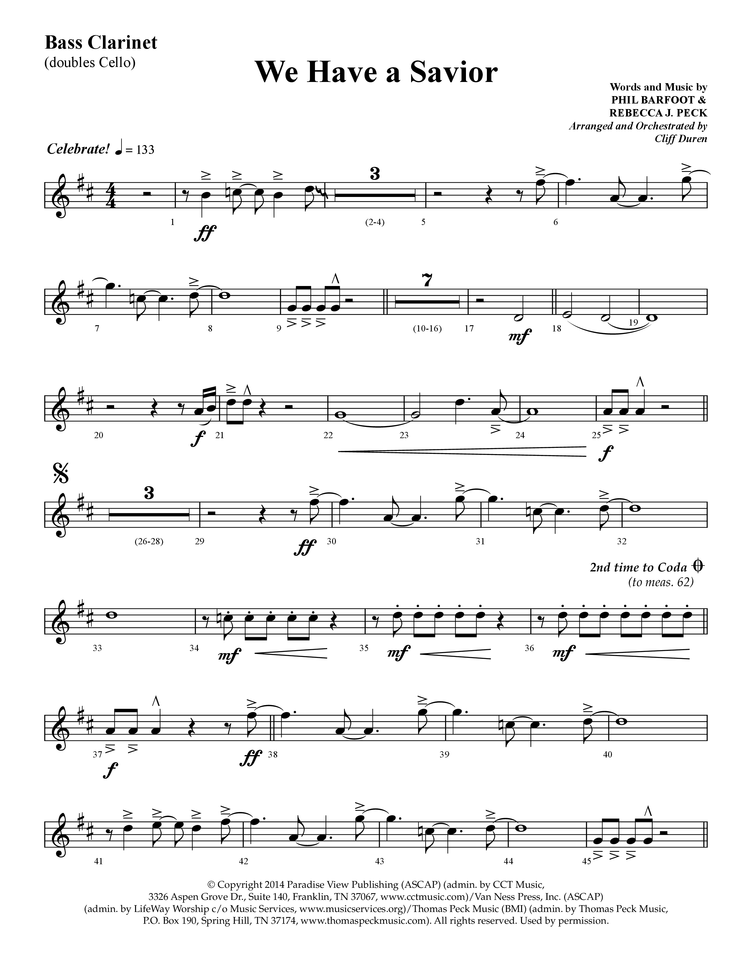 We Have A Savior (Choral Anthem SATB) Bass Clarinet (Lifeway Choral / Arr. Cliff Duren)