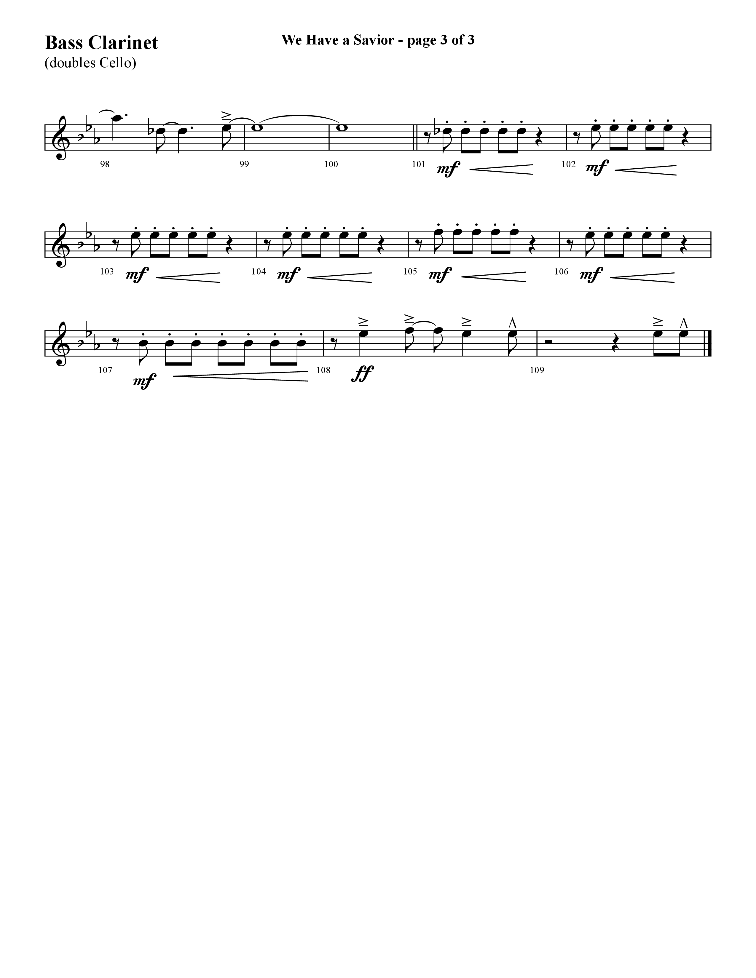 We Have A Savior (Choral Anthem SATB) Bass Clarinet (Lifeway Choral / Arr. Cliff Duren)
