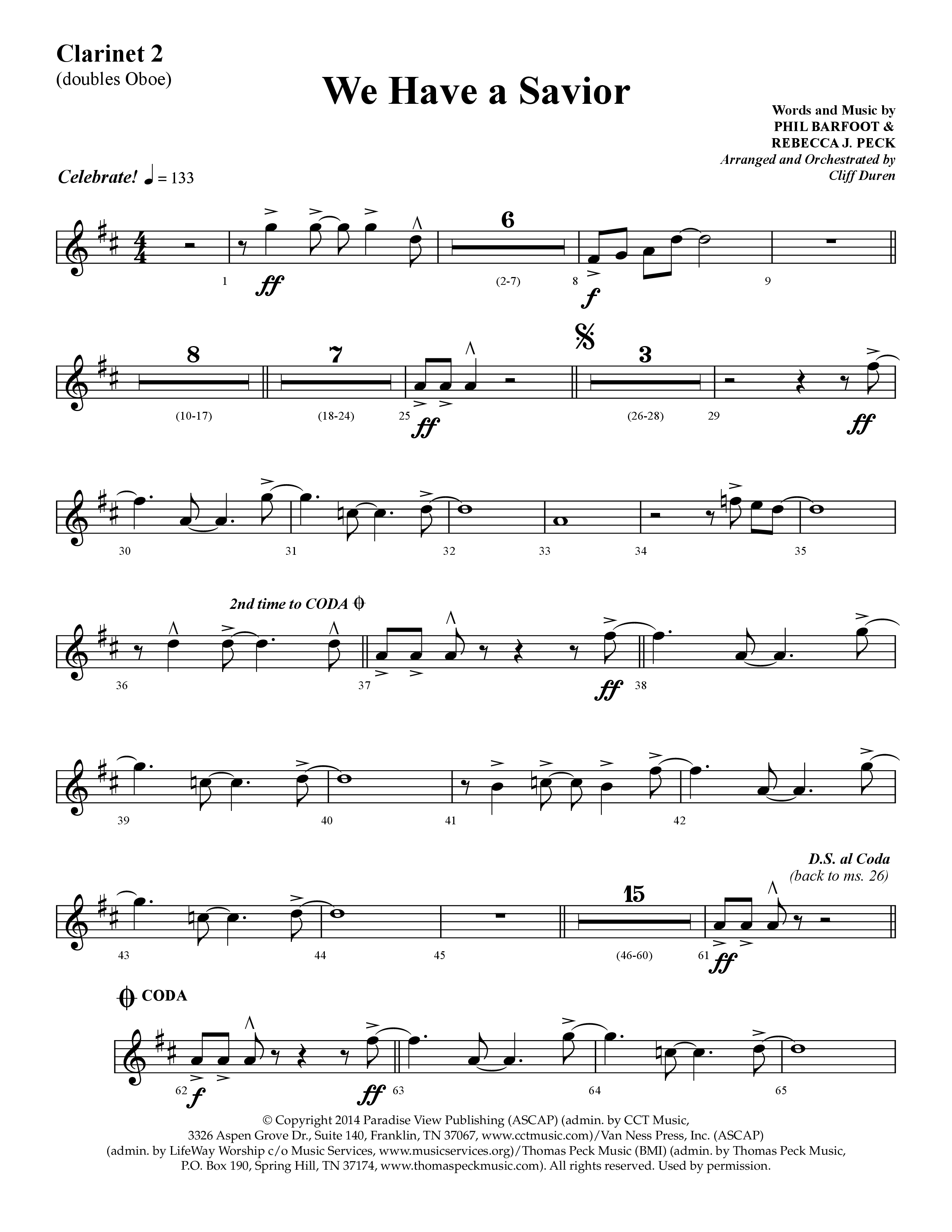 We Have A Savior (Choral Anthem SATB) Clarinet (Lifeway Choral / Arr. Cliff Duren)