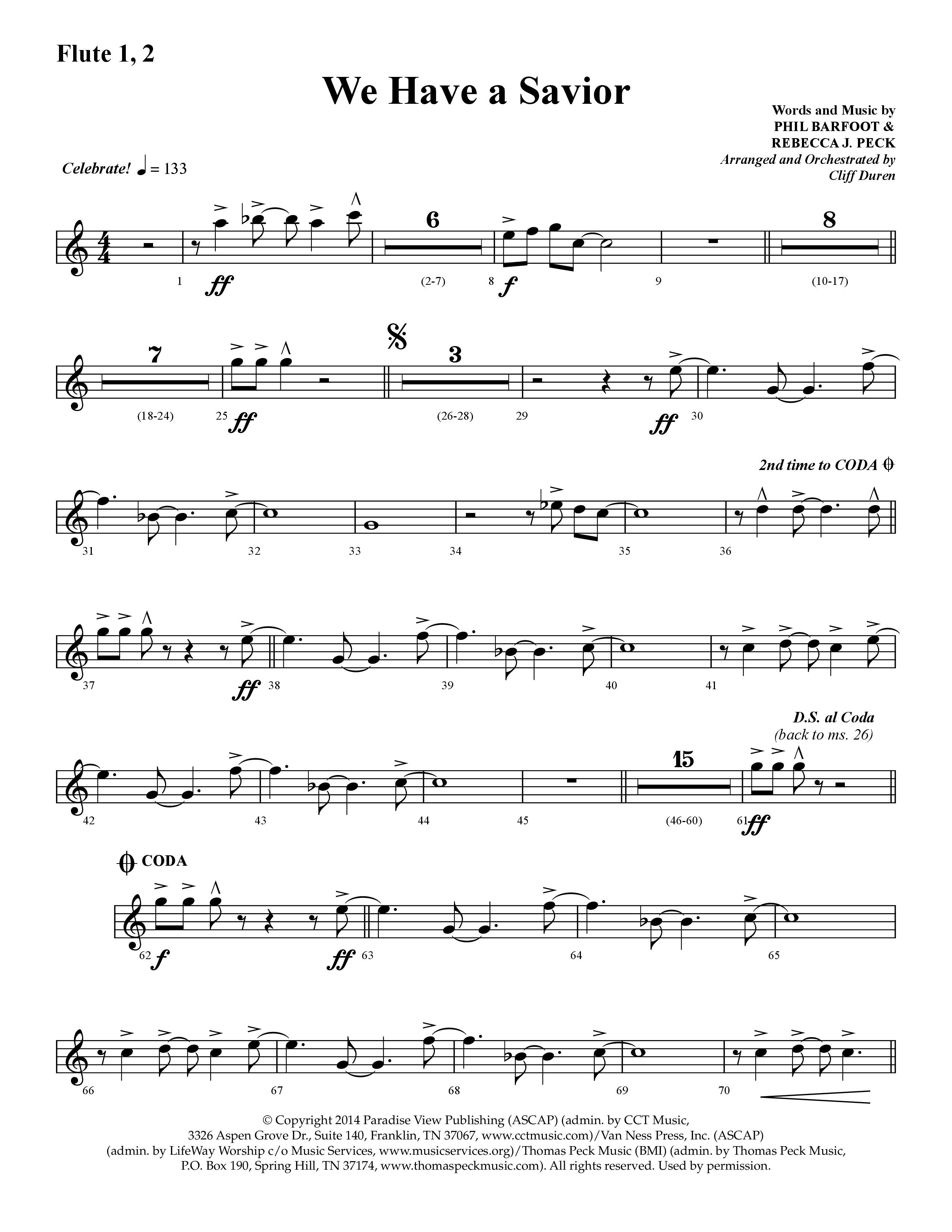 We Have A Savior (Choral Anthem SATB) Flute 1/2 (Lifeway Choral / Arr. Cliff Duren)