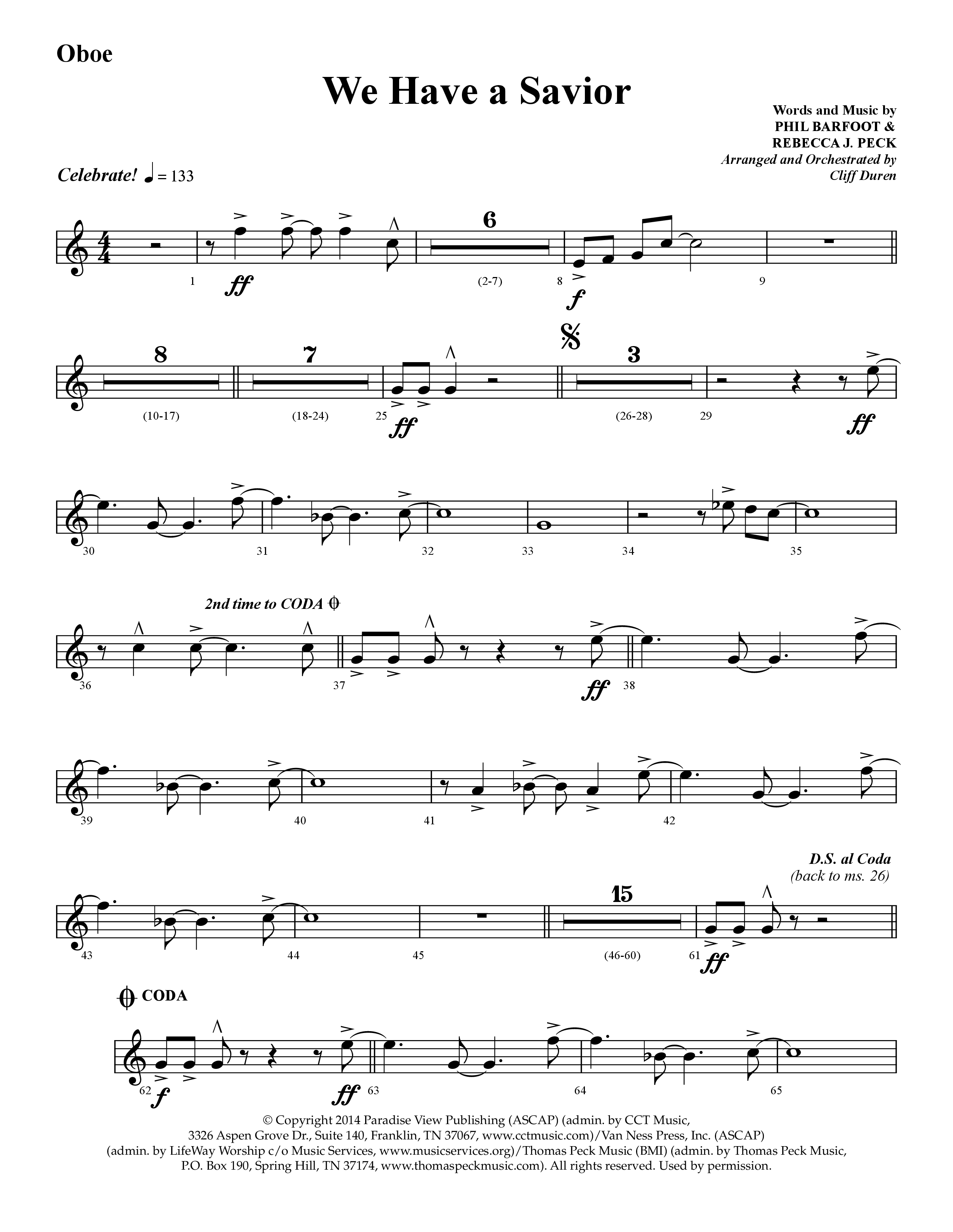 We Have A Savior (Choral Anthem SATB) Oboe (Lifeway Choral / Arr. Cliff Duren)