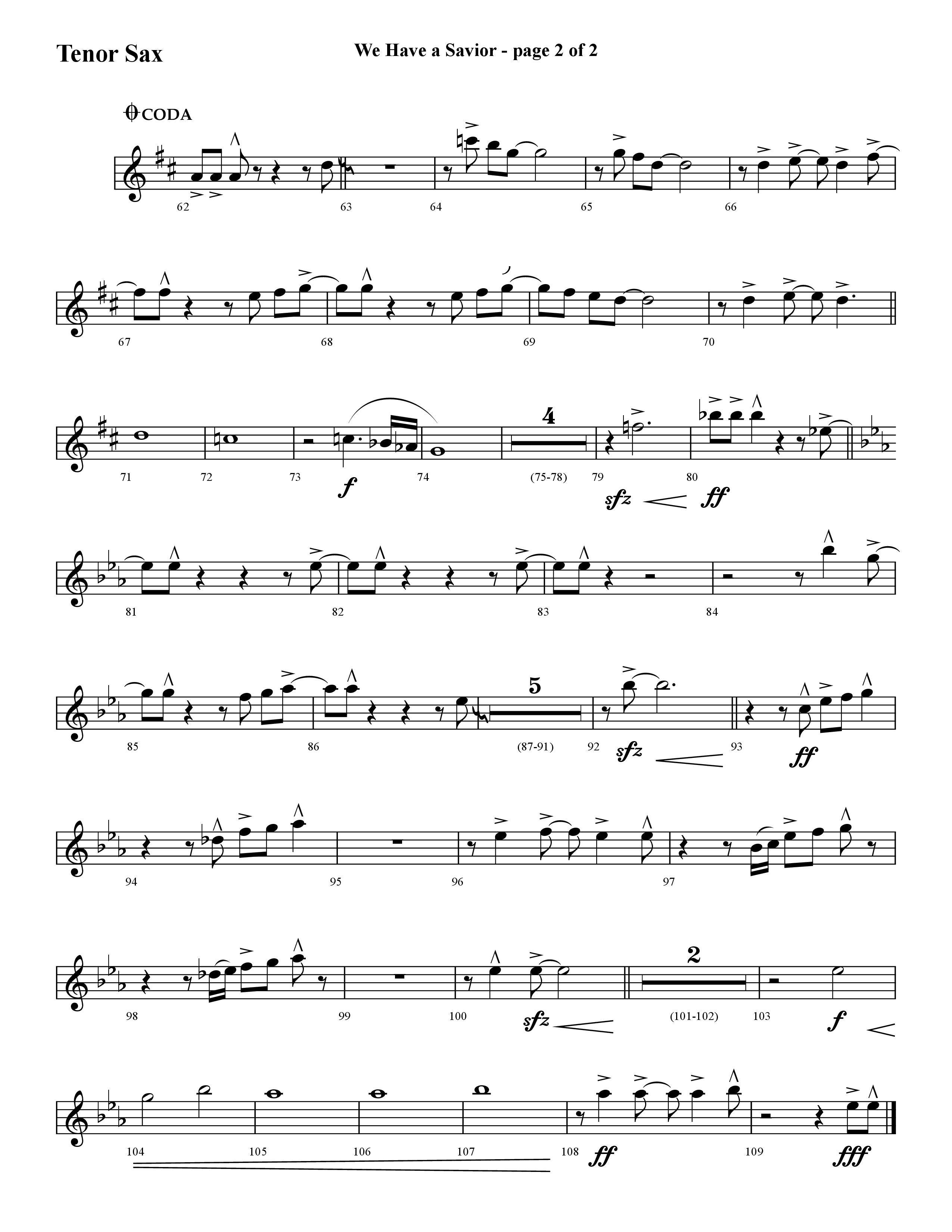 We Have A Savior (Choral Anthem SATB) Tenor Sax 1 (Lifeway Choral / Arr. Cliff Duren)