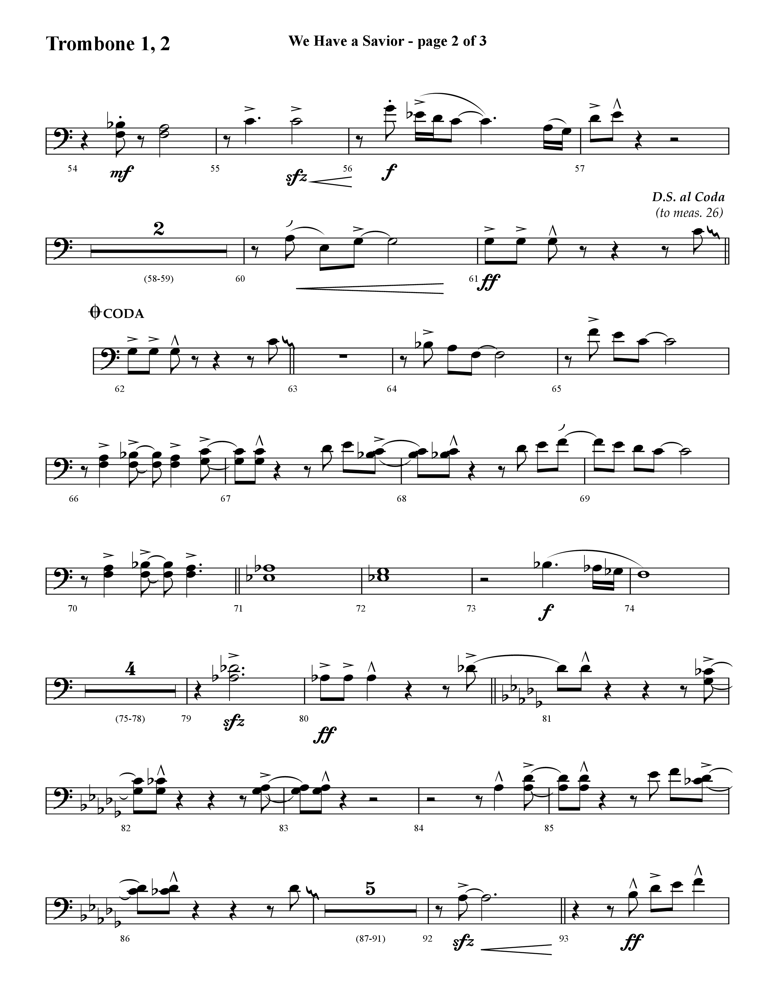We Have A Savior (Choral Anthem SATB) Trombone 1/2 (Lifeway Choral / Arr. Cliff Duren)