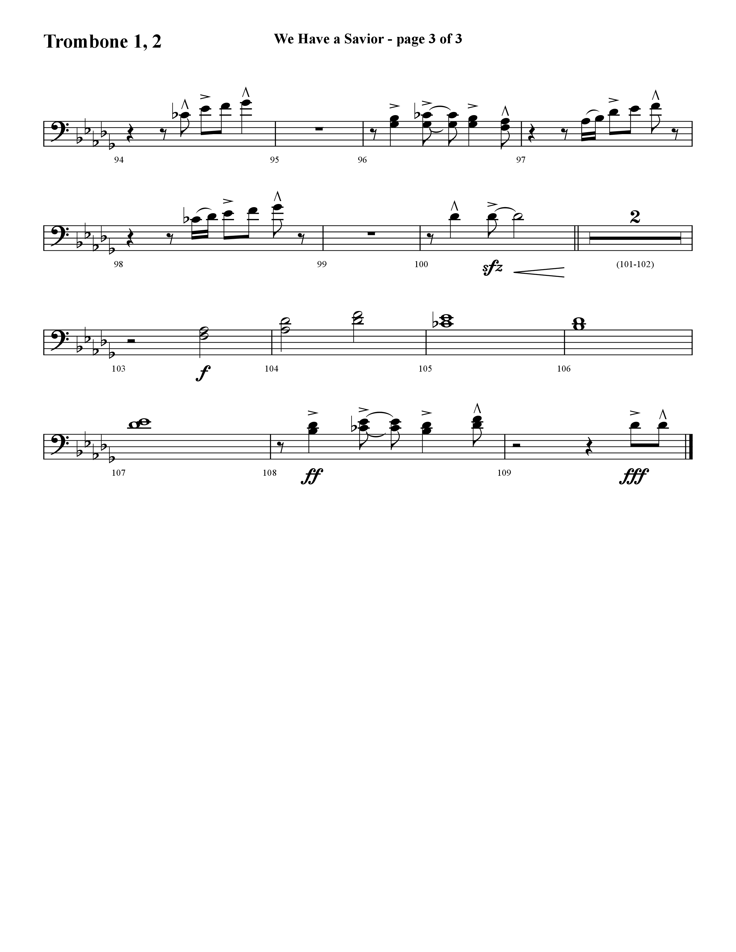 We Have A Savior (Choral Anthem SATB) Trombone 1/2 (Lifeway Choral / Arr. Cliff Duren)