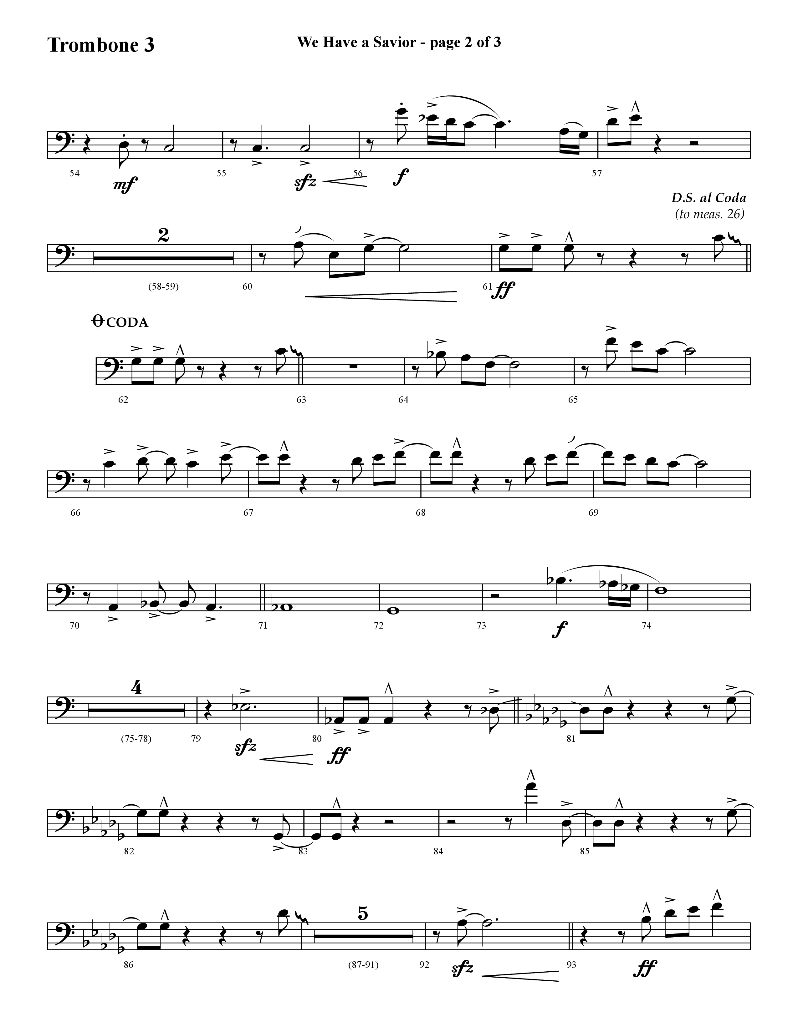 We Have A Savior (Choral Anthem SATB) Trombone 3 (Lifeway Choral / Arr. Cliff Duren)