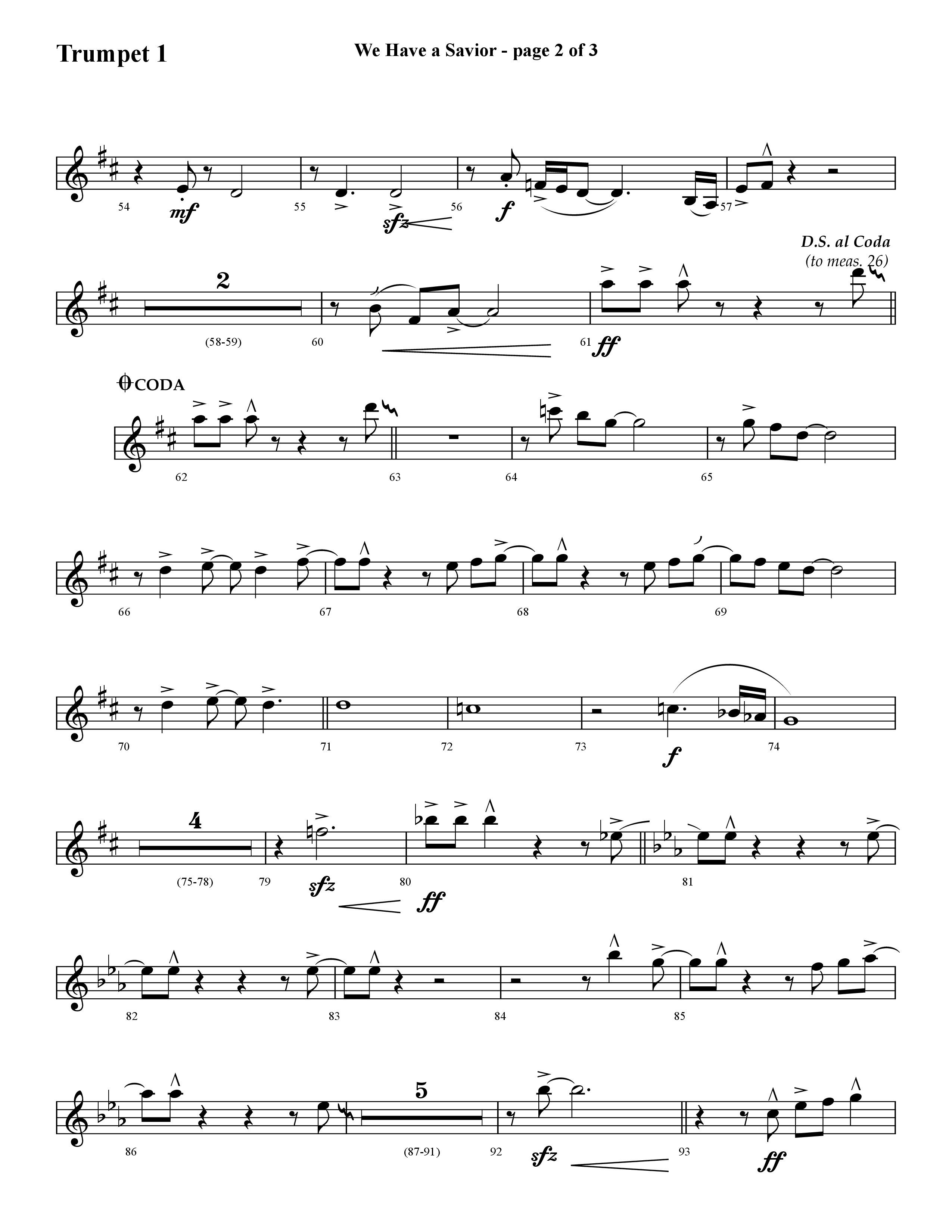 We Have A Savior (Choral Anthem SATB) Trumpet 1 (Lifeway Choral / Arr. Cliff Duren)