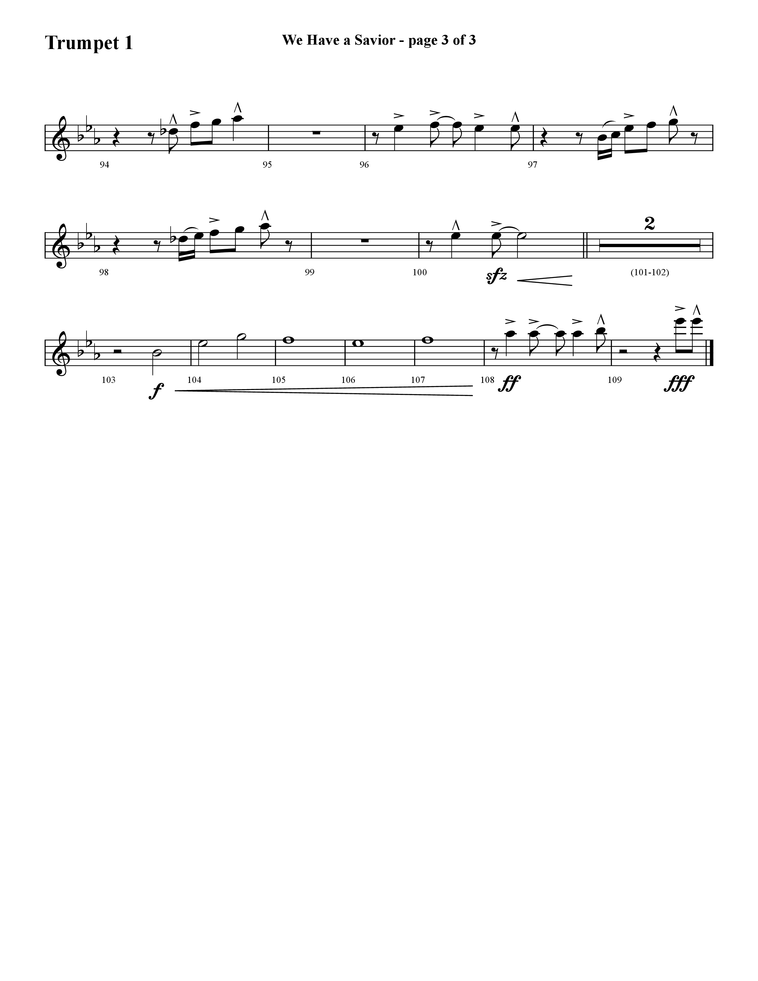 We Have A Savior (Choral Anthem SATB) Trumpet 1 (Lifeway Choral / Arr. Cliff Duren)