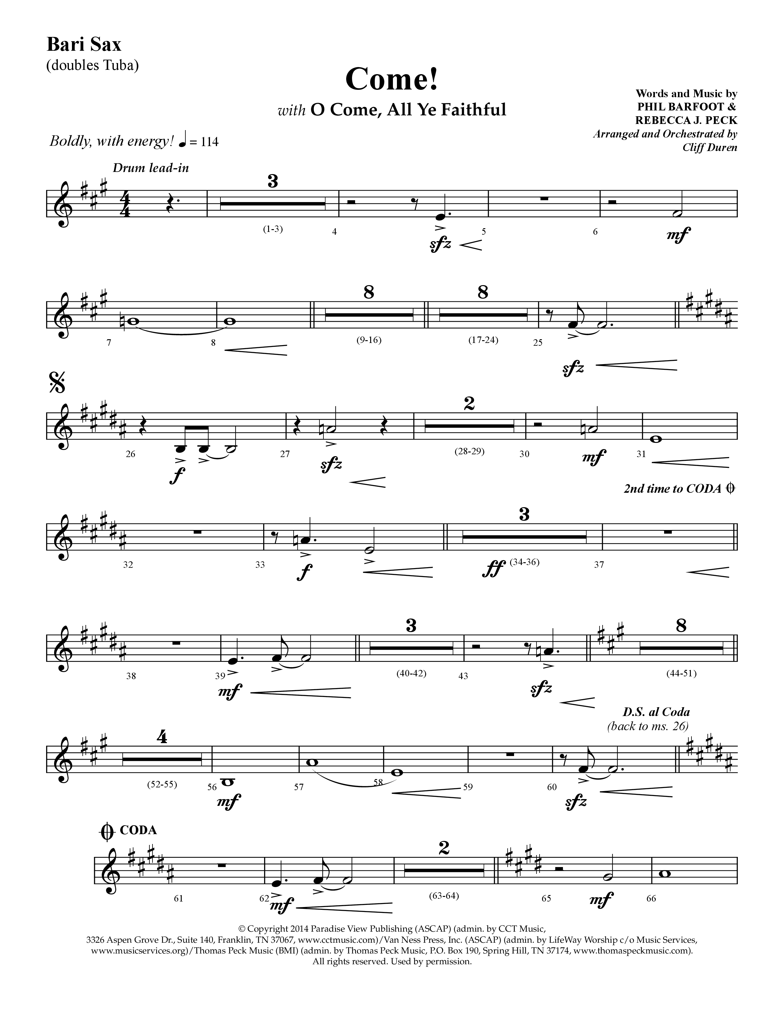 Come (with O Come All Ye Faithful) (Choral Anthem SATB) Bari Sax (Lifeway Choral / Arr. Cliff Duren)