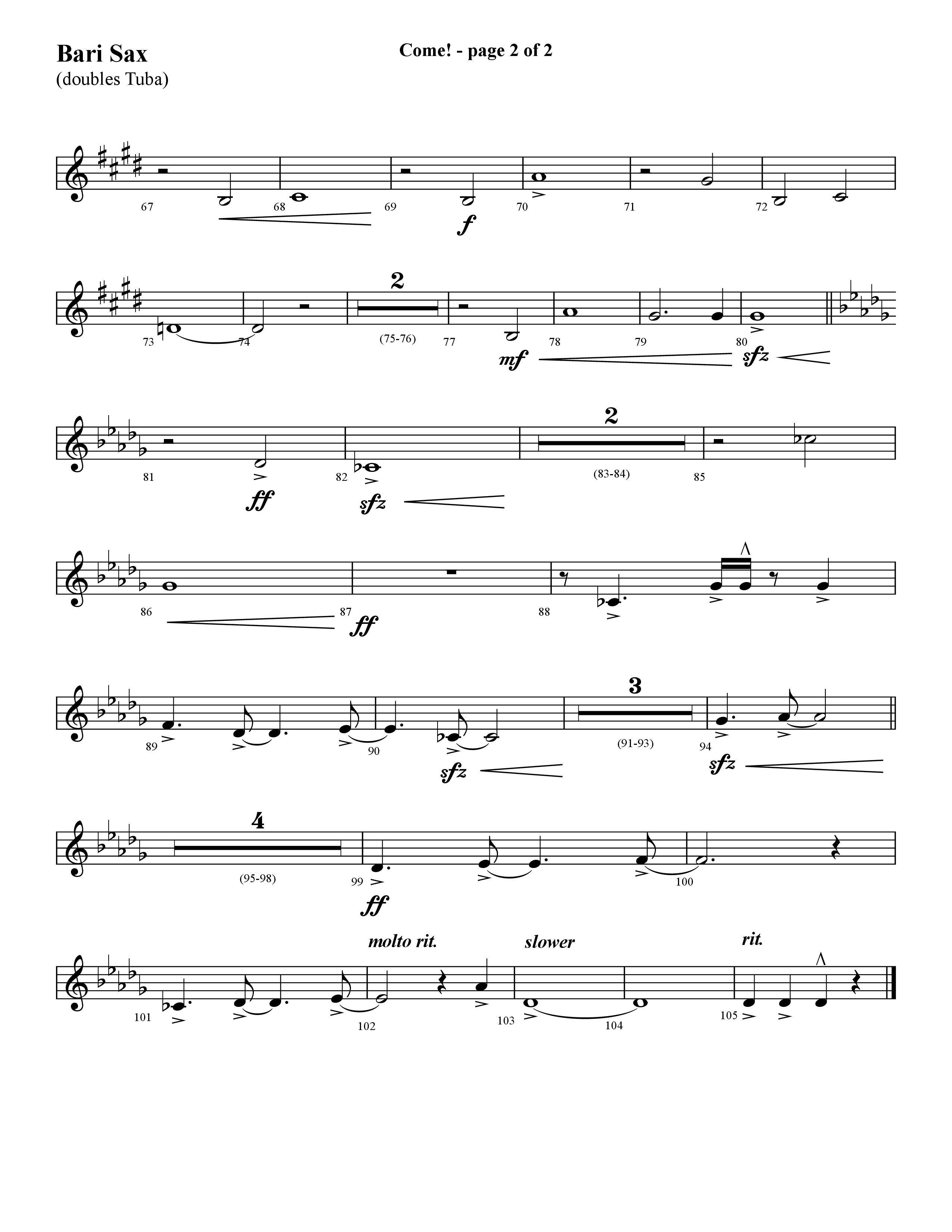 Come (with O Come All Ye Faithful) (Choral Anthem SATB) Bari Sax (Lifeway Choral / Arr. Cliff Duren)