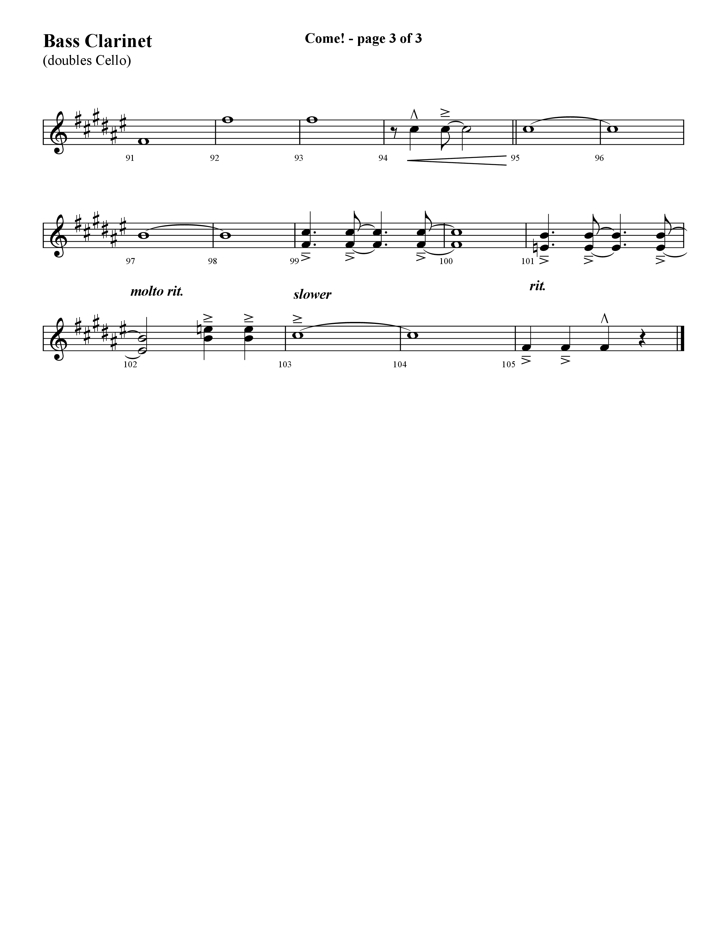 Come (with O Come All Ye Faithful) (Choral Anthem SATB) Bass Clarinet (Lifeway Choral / Arr. Cliff Duren)