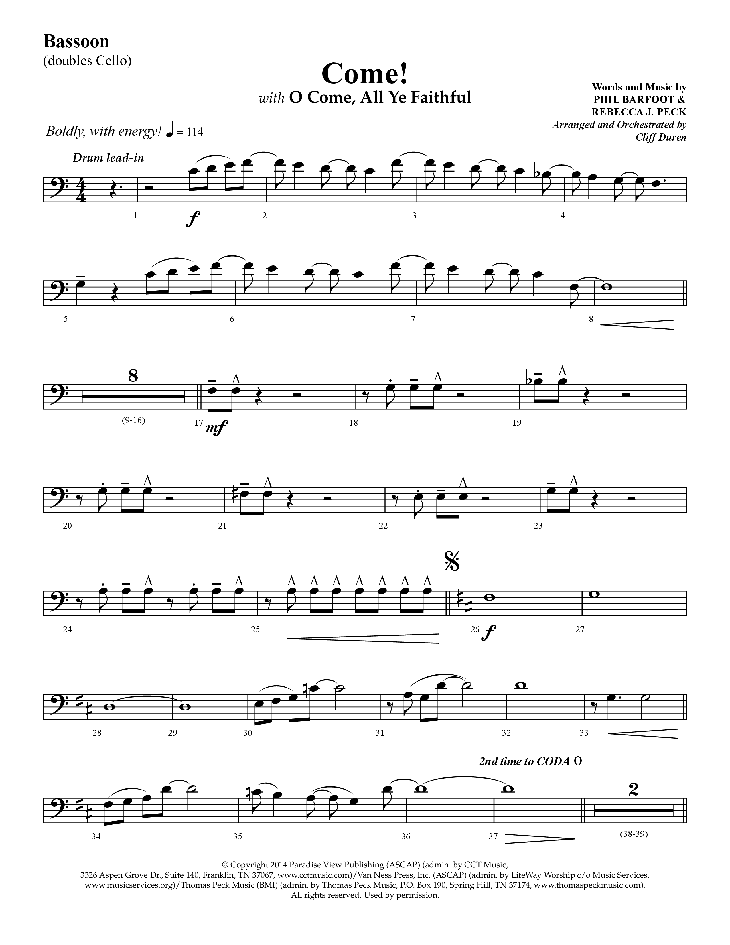 Come (with O Come All Ye Faithful) (Choral Anthem SATB) Bassoon (Lifeway Choral / Arr. Cliff Duren)