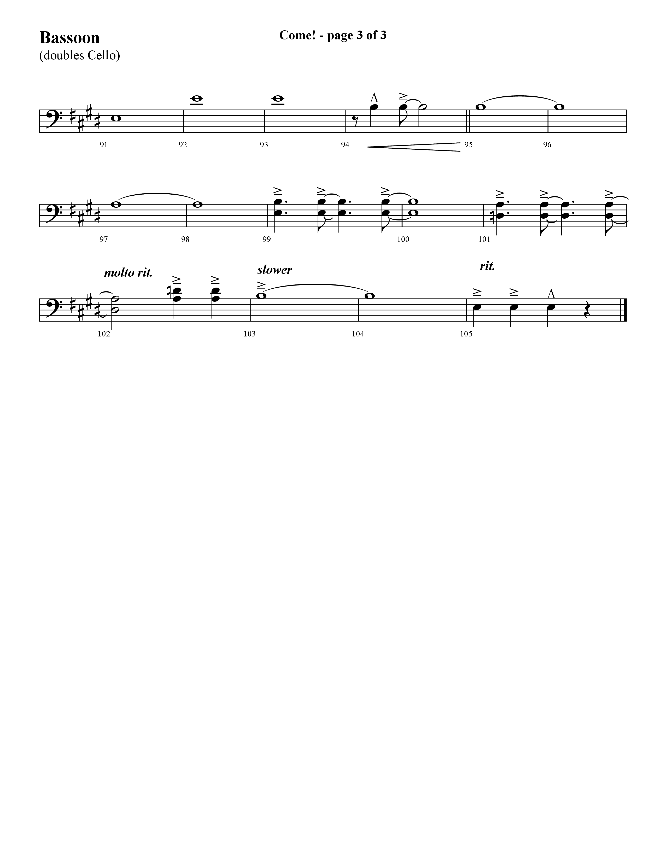 Come (with O Come All Ye Faithful) (Choral Anthem SATB) Bassoon (Lifeway Choral / Arr. Cliff Duren)
