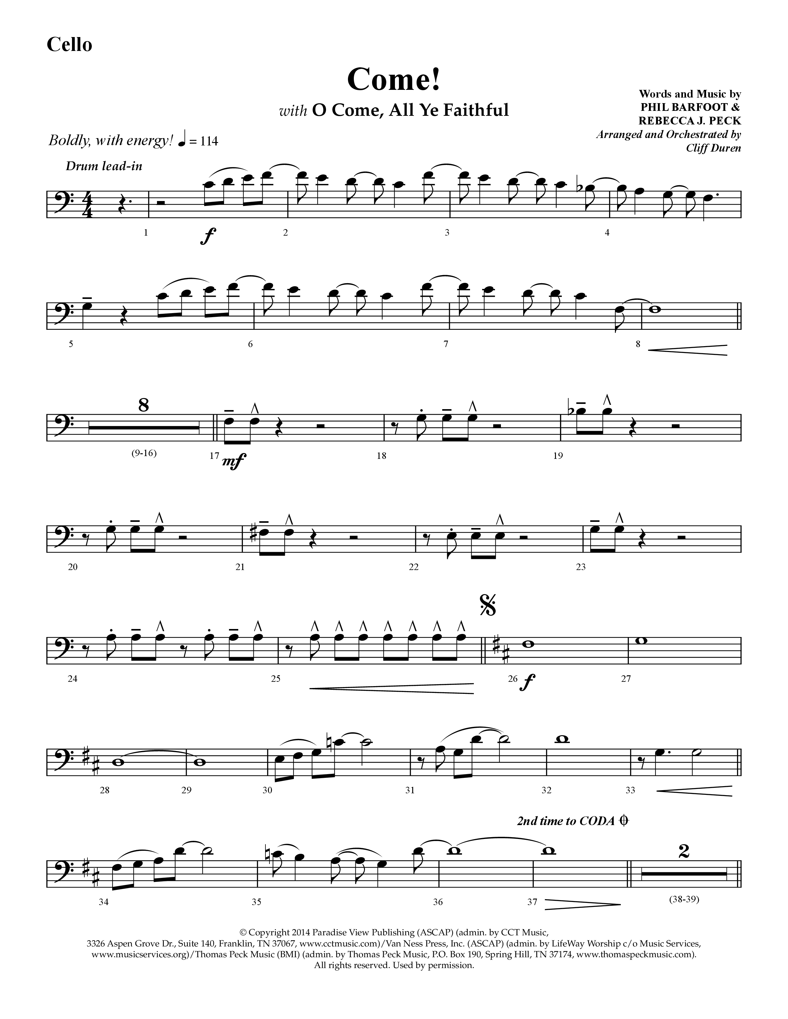 Come (with O Come All Ye Faithful) (Choral Anthem SATB) Cello (Lifeway Choral / Arr. Cliff Duren)