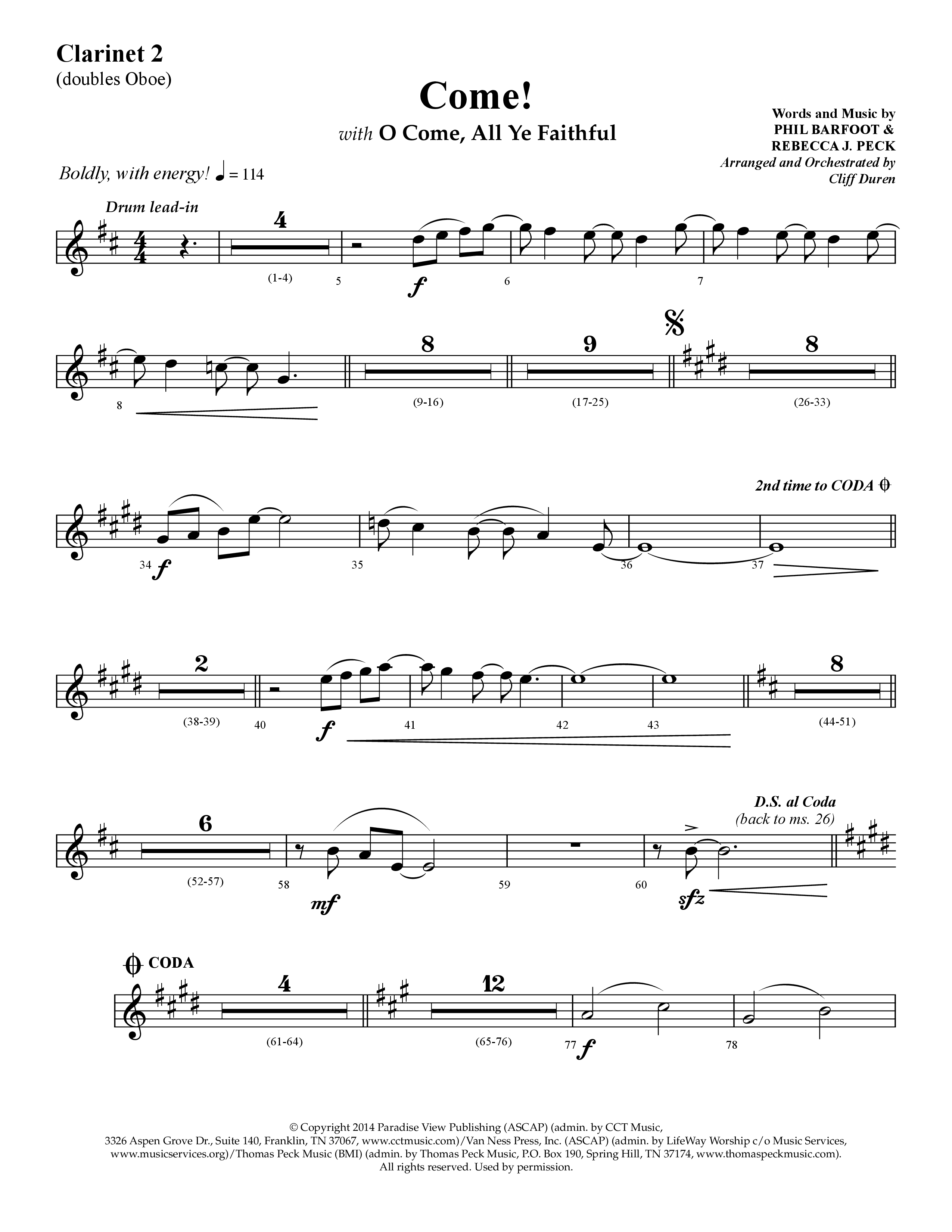 Come (with O Come All Ye Faithful) (Choral Anthem SATB) Clarinet (Lifeway Choral / Arr. Cliff Duren)