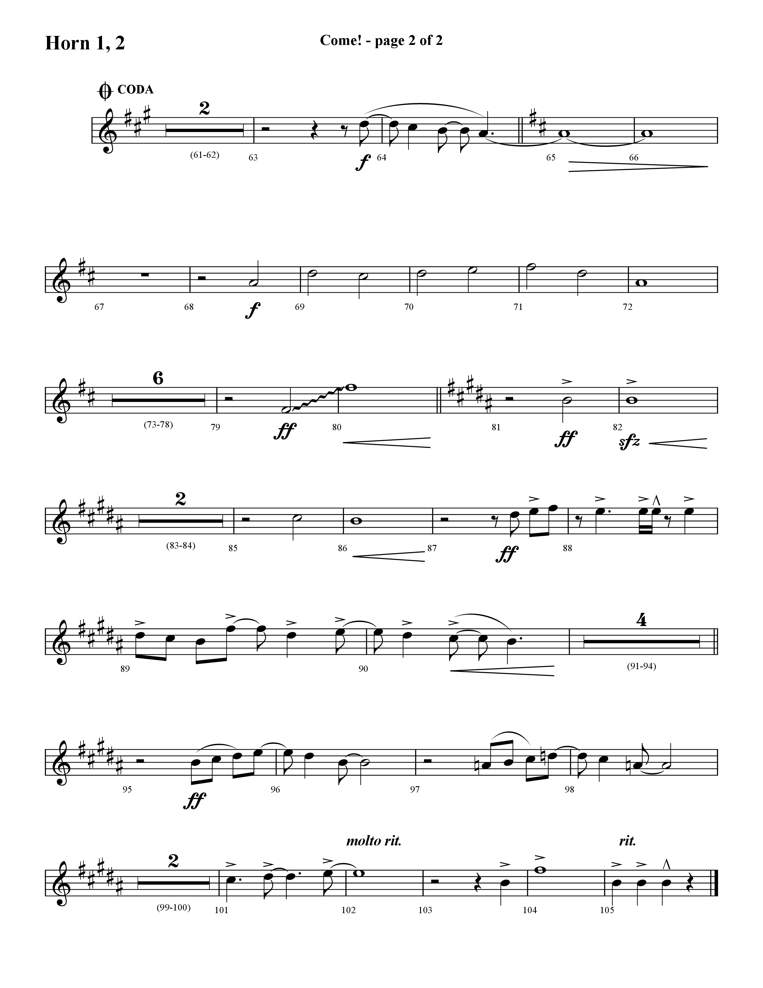 Come (with O Come All Ye Faithful) (Choral Anthem SATB) French Horn 1/2 (Lifeway Choral / Arr. Cliff Duren)