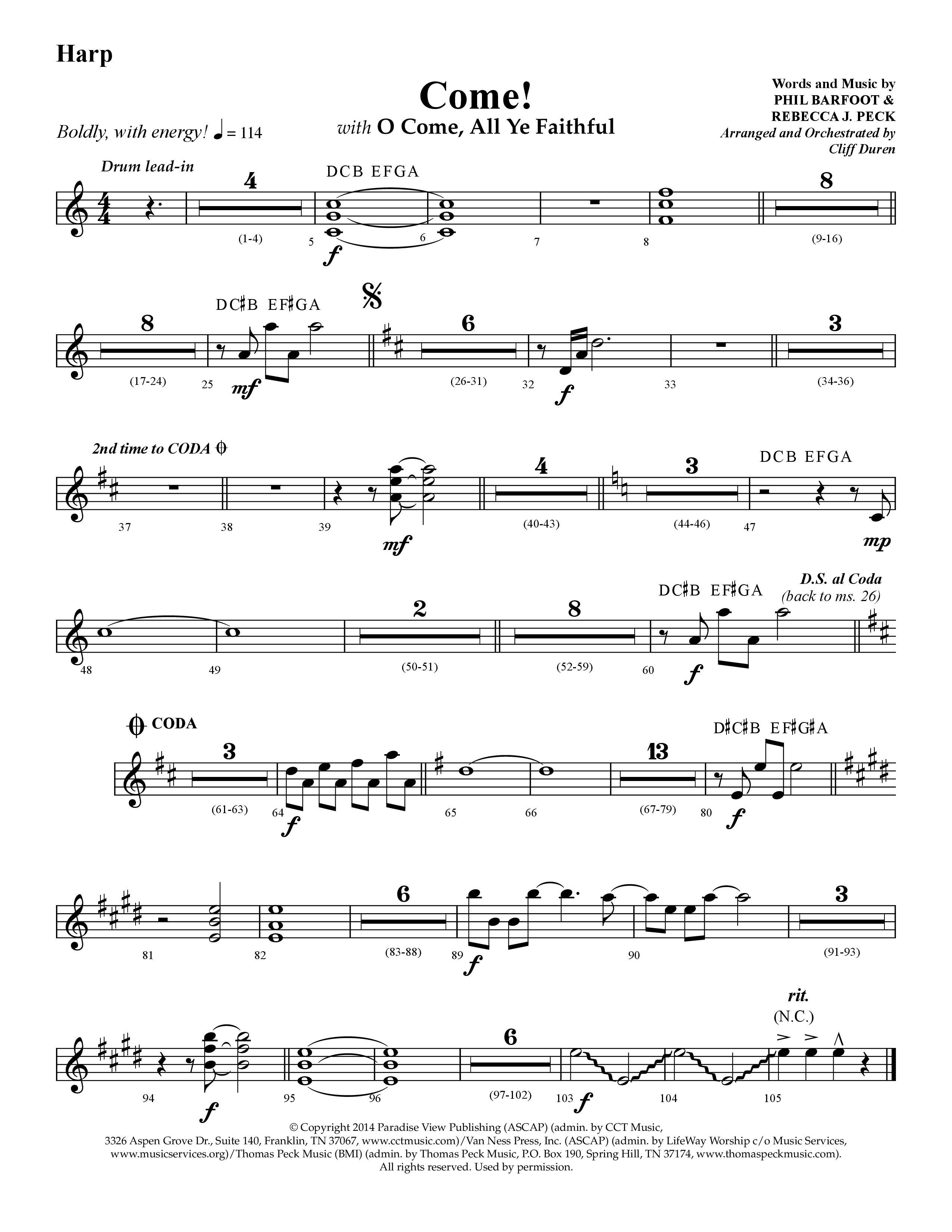 Come (with O Come All Ye Faithful) (Choral Anthem SATB) Harp (Lifeway Choral / Arr. Cliff Duren)