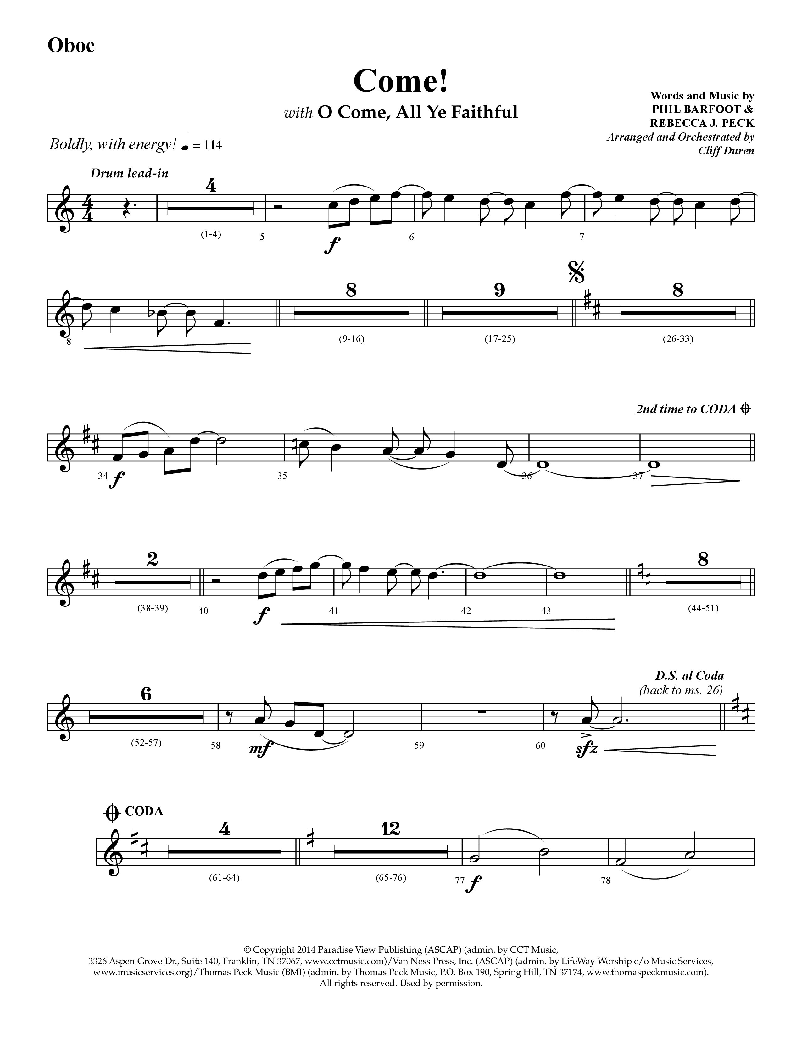 Come (with O Come All Ye Faithful) (Choral Anthem SATB) Oboe (Lifeway Choral / Arr. Cliff Duren)