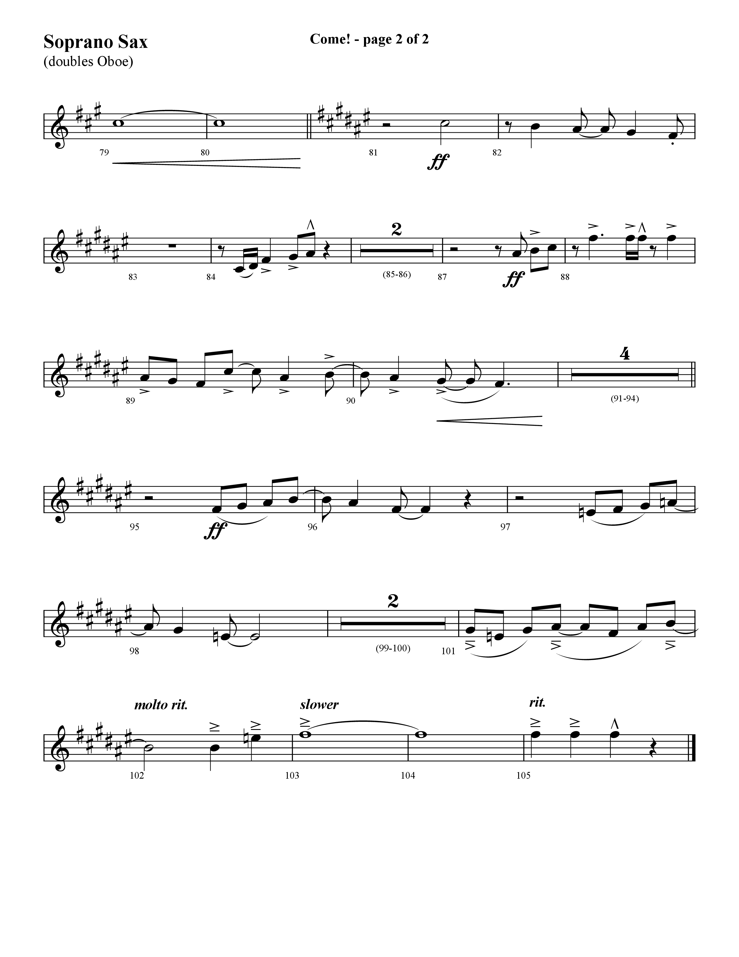 Come (with O Come All Ye Faithful) (Choral Anthem SATB) Soprano Sax (Lifeway Choral / Arr. Cliff Duren)