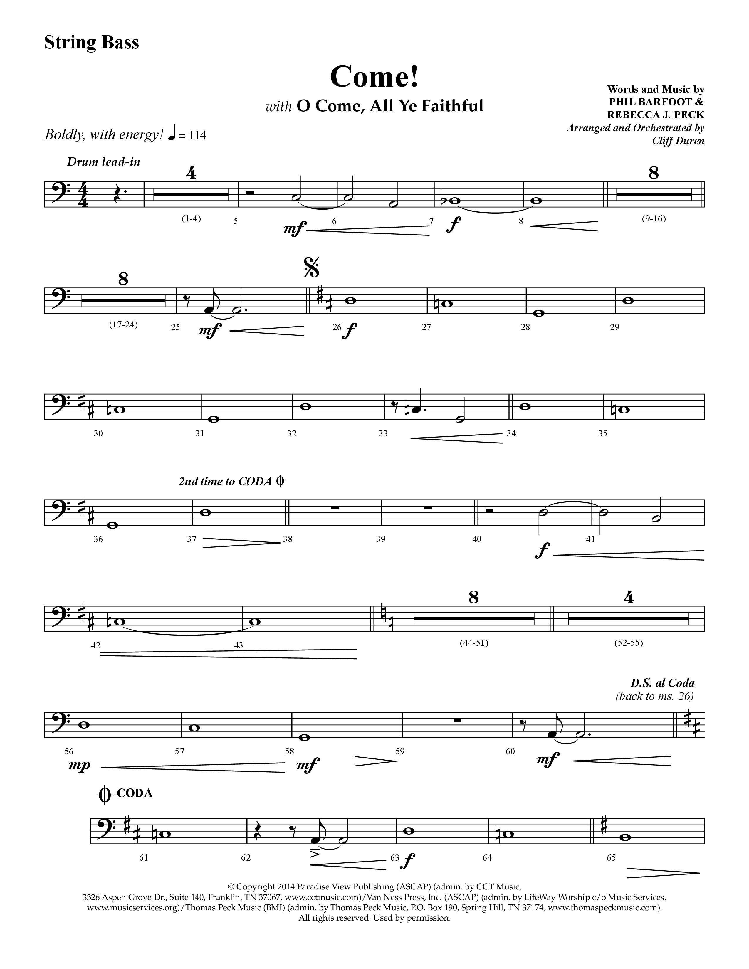 Come (with O Come All Ye Faithful) (Choral Anthem SATB) String Bass (Lifeway Choral / Arr. Cliff Duren)