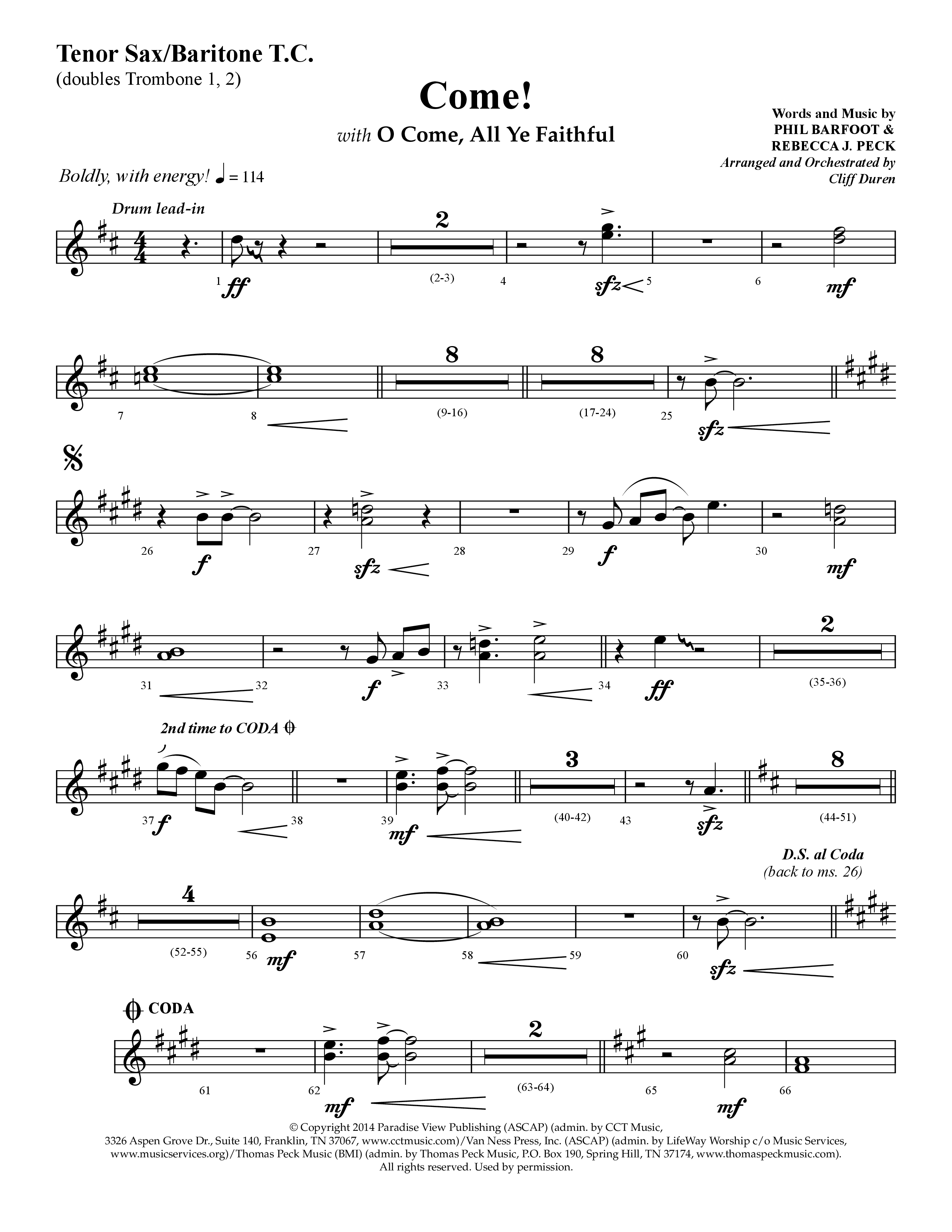 Come (with O Come All Ye Faithful) (Choral Anthem SATB) Tenor Sax/Baritone T.C. (Lifeway Choral / Arr. Cliff Duren)