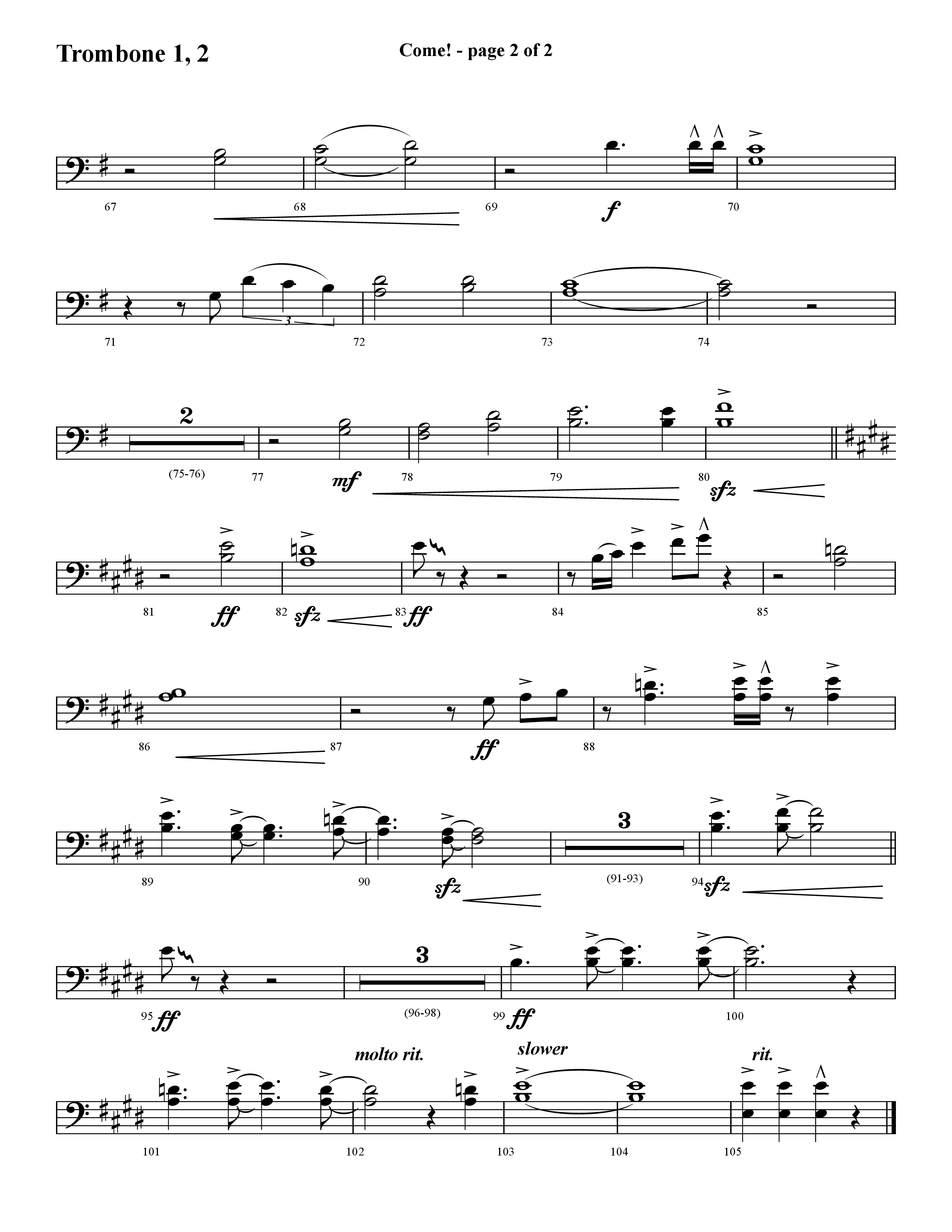 Come (with O Come All Ye Faithful) (Choral Anthem SATB) Trombone 1/2 (Lifeway Choral / Arr. Cliff Duren)