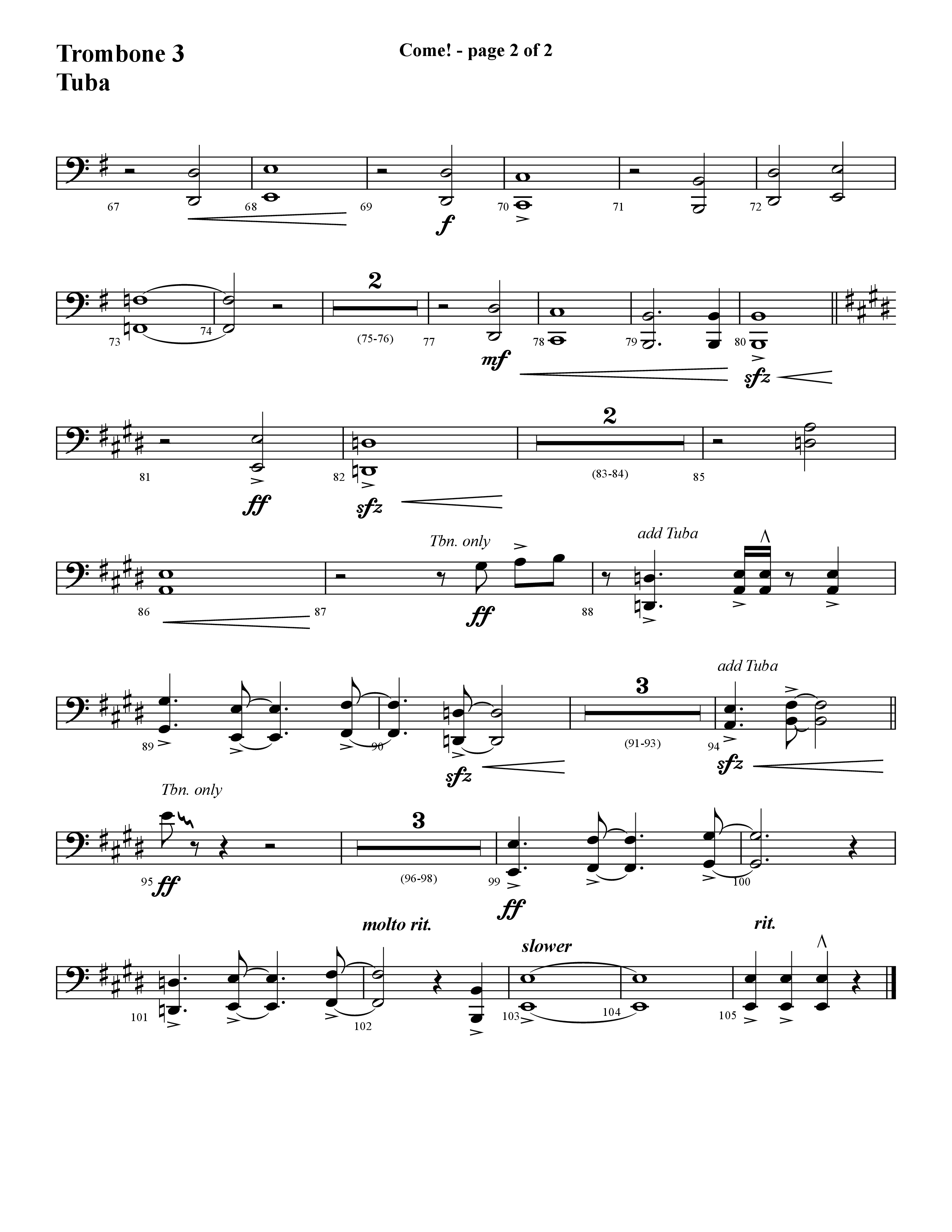 Come (with O Come All Ye Faithful) (Choral Anthem SATB) Trombone 3/Tuba (Lifeway Choral / Arr. Cliff Duren)