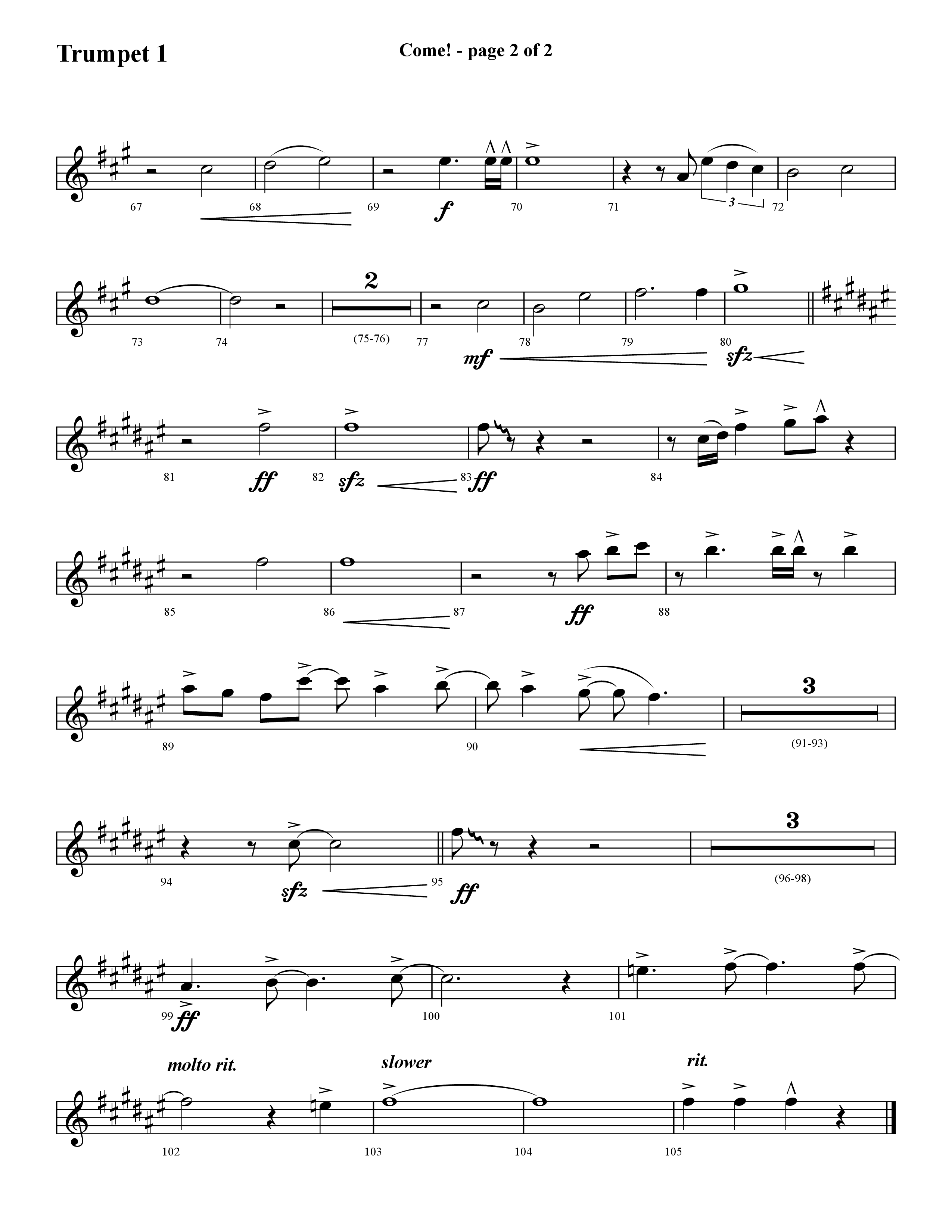 Come (with O Come All Ye Faithful) (Choral Anthem SATB) Trumpet 1 (Lifeway Choral / Arr. Cliff Duren)