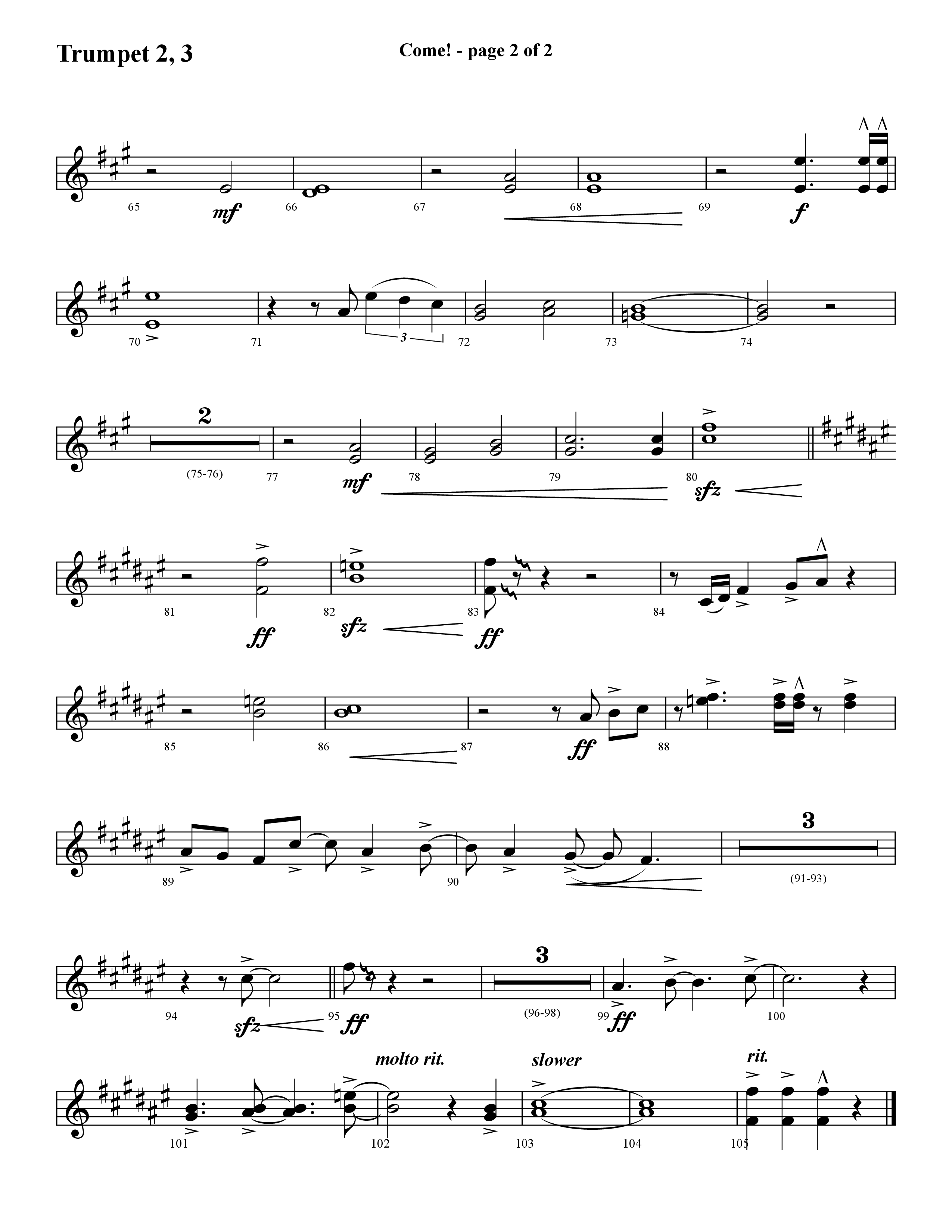 Come (with O Come All Ye Faithful) (Choral Anthem SATB) Trumpet 2/3 (Lifeway Choral / Arr. Cliff Duren)