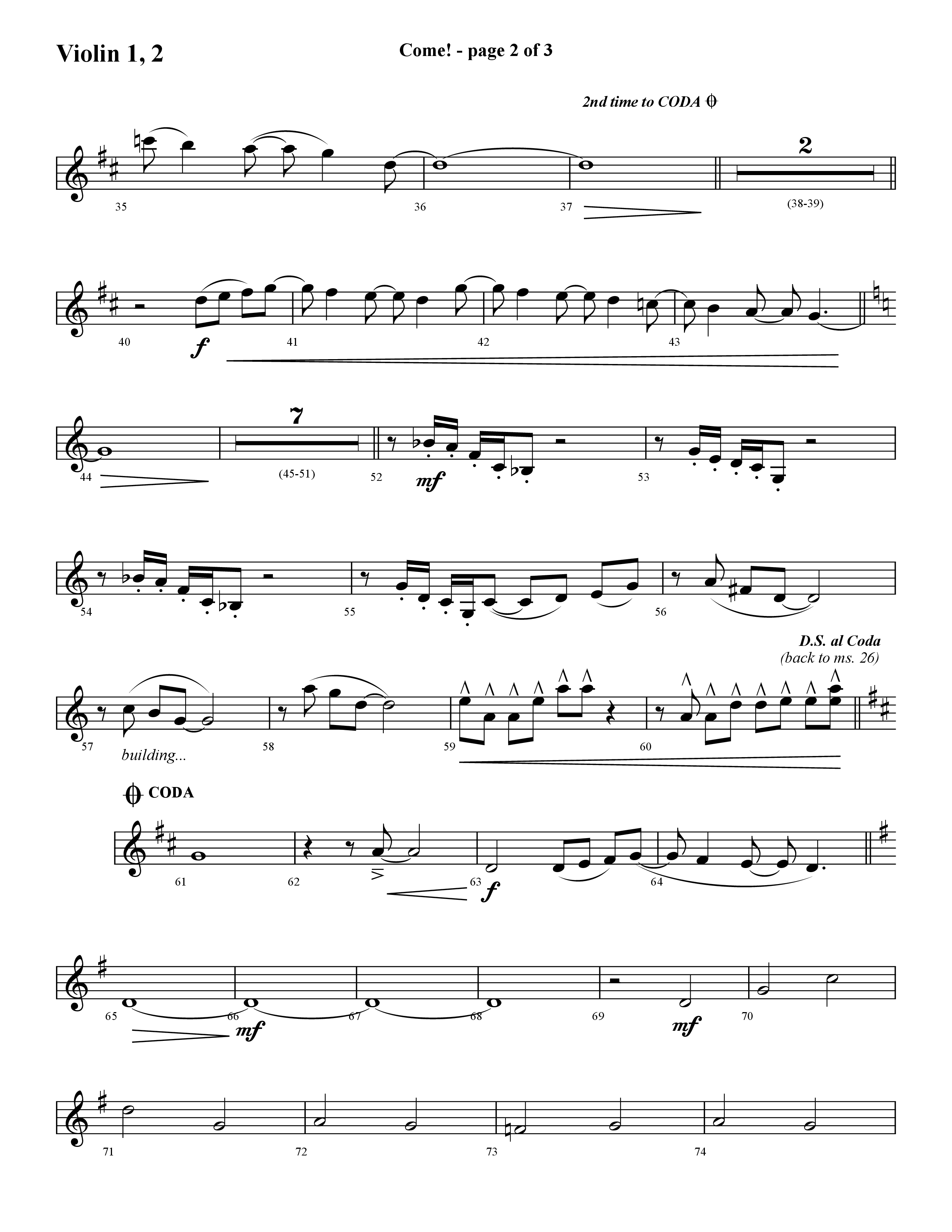 Come (with O Come All Ye Faithful) (Choral Anthem SATB) Violin 1/2 (Lifeway Choral / Arr. Cliff Duren)