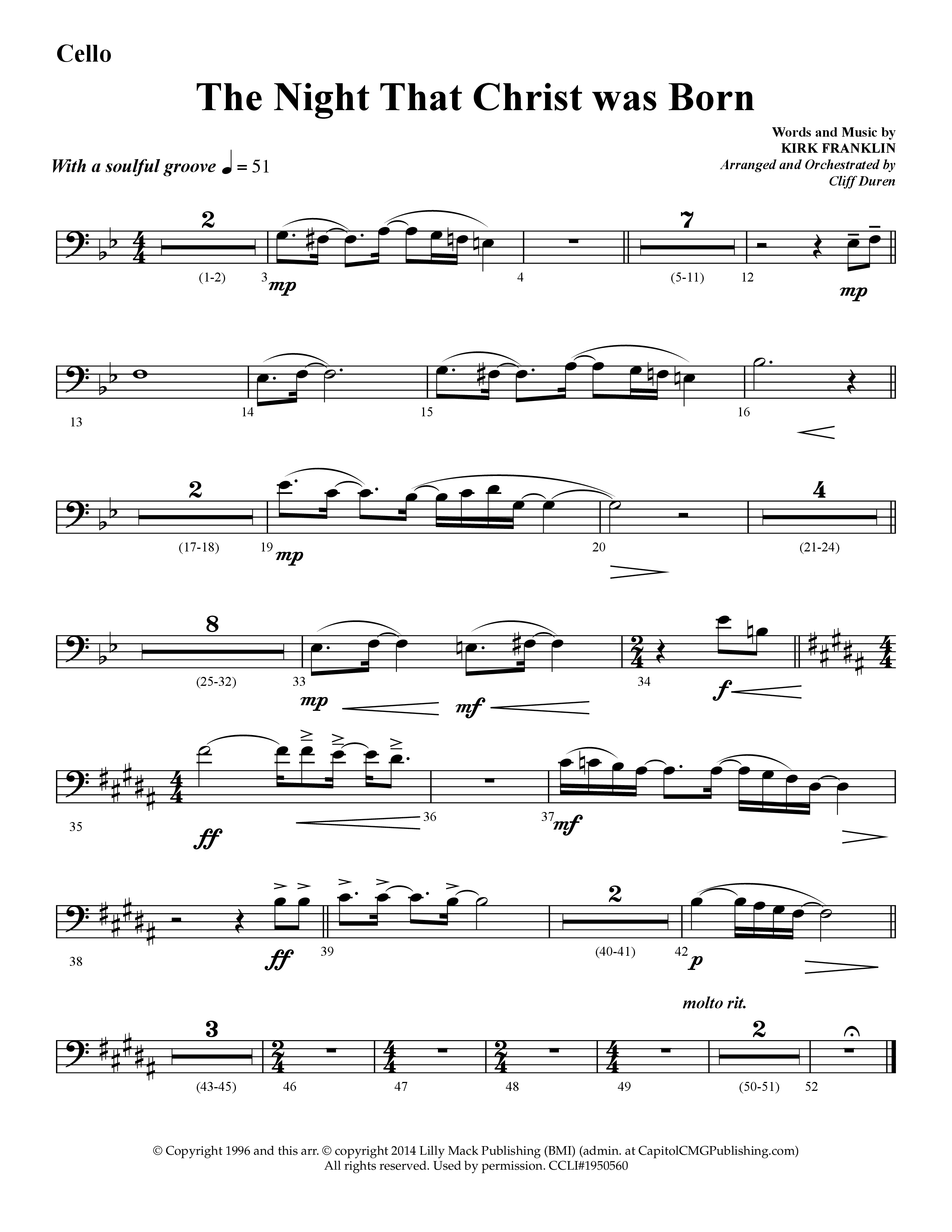 The Night That Christ Was Born (Choral Anthem SATB) Cello (Lifeway Choral / Arr. Cliff Duren)