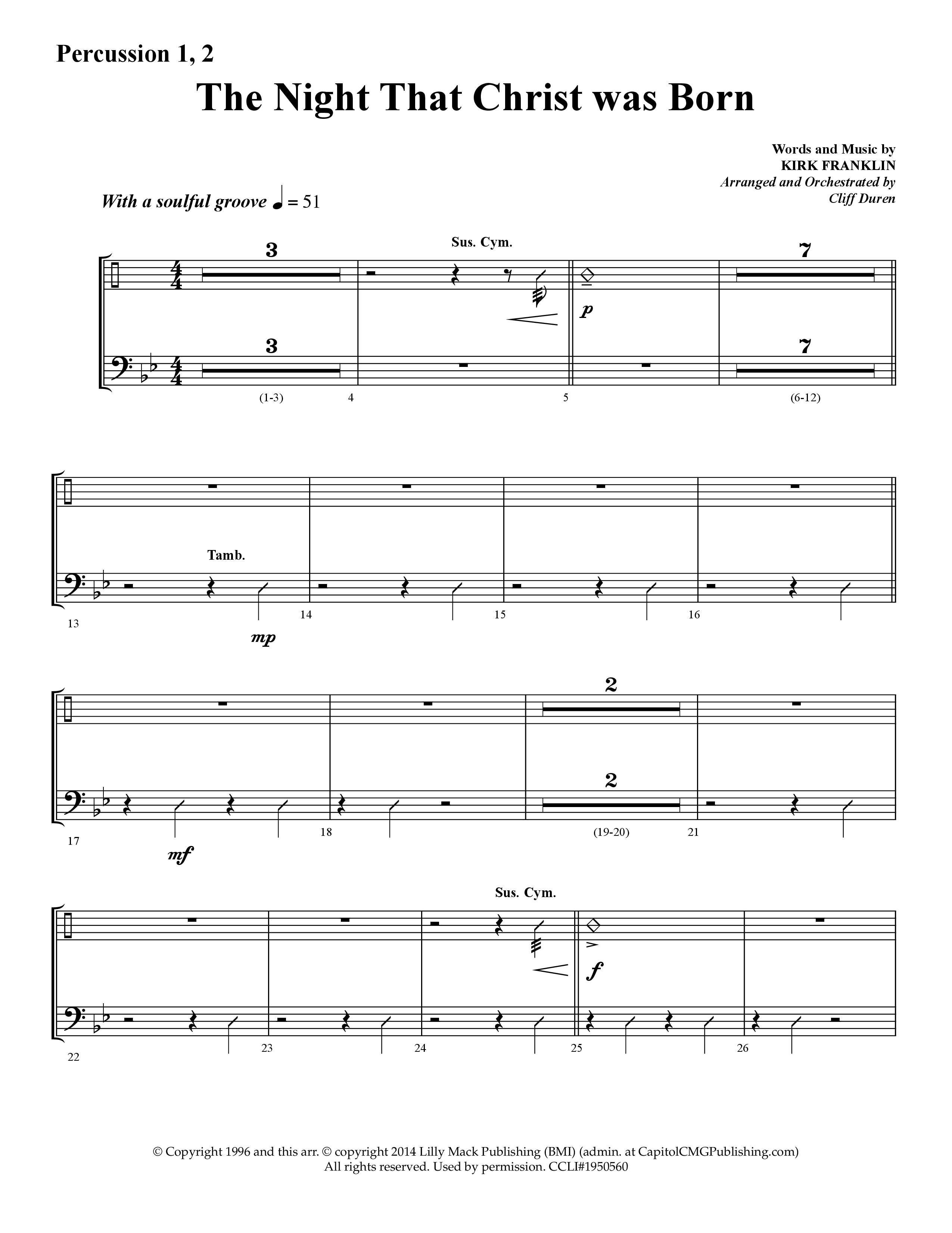 The Night That Christ Was Born (Choral Anthem SATB) Percussion 1/2 (Lifeway Choral / Arr. Cliff Duren)