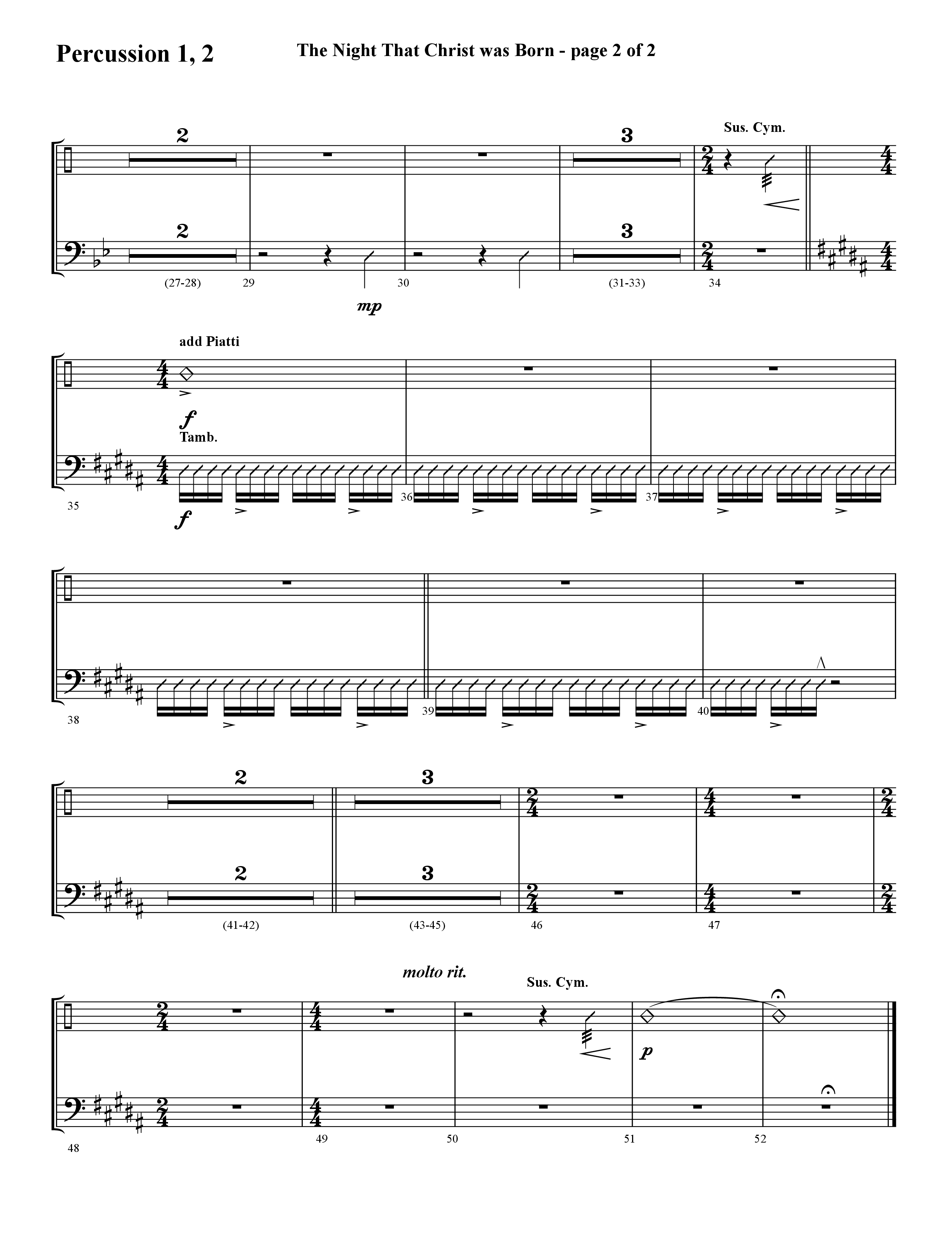 The Night That Christ Was Born (Choral Anthem SATB) Percussion 1/2 (Lifeway Choral / Arr. Cliff Duren)