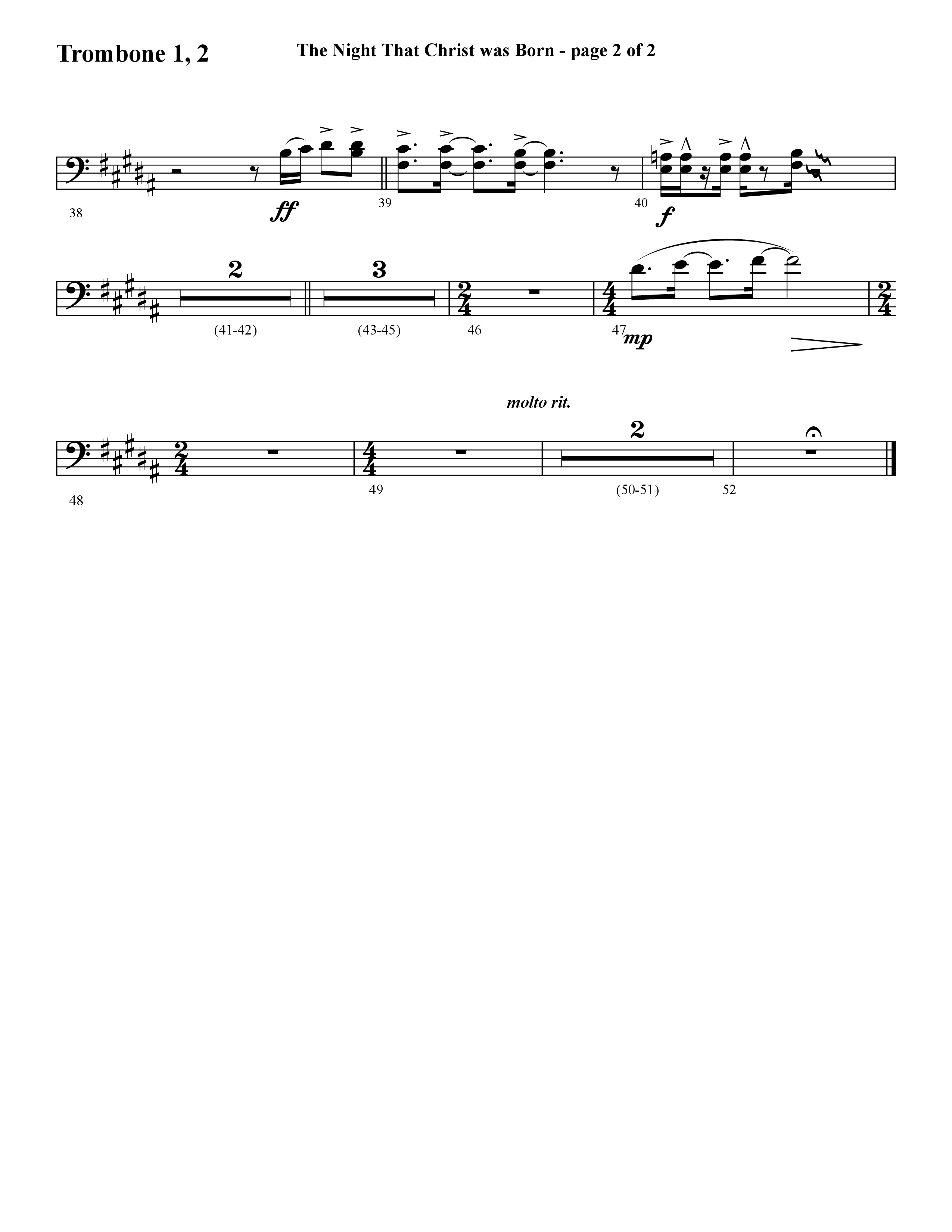 The Night That Christ Was Born (Choral Anthem SATB) Trombone 1/2 (Lifeway Choral / Arr. Cliff Duren)